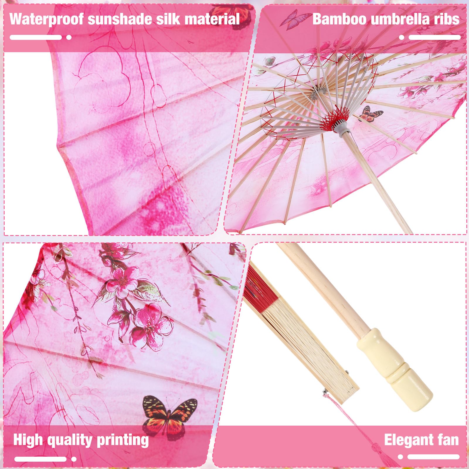 12 Pack Oil Paper Umbrellas & Folding Hand Fans - 32 Inch Chinese Japanese Style Parasols for Wedding, Party, Cosplay - Perfect for Asian Themed Events, Photography Props, and Outdoor Decorations