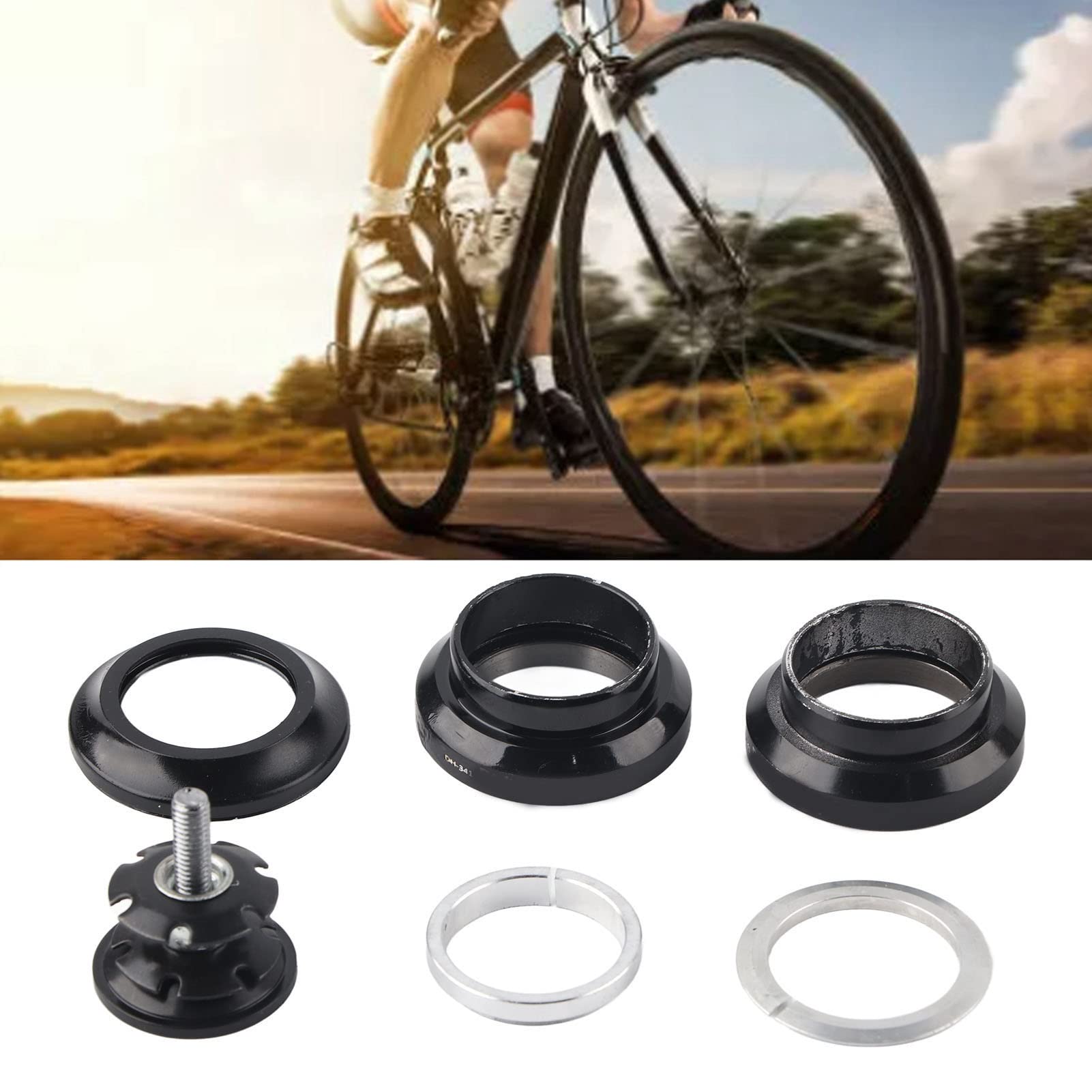 34mm Aluminum Alloy Headset Bearing for 28.6mm Straight Steerer Fork - Black | Durable Bike Headset for Mountain & Road Bicycles