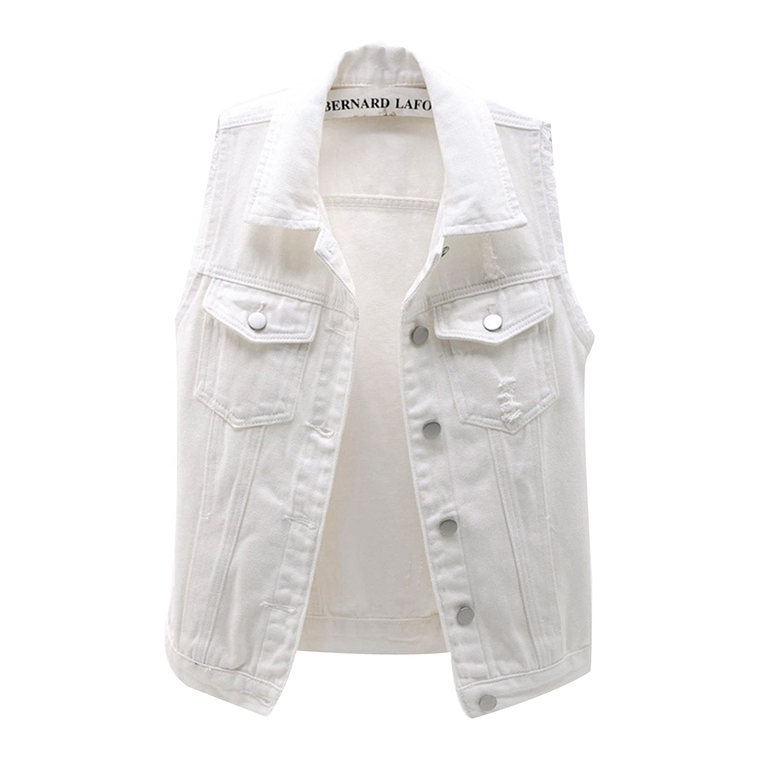 FOCUSNORM Women's Distressed Ripped Denim Vest - Sleeveless Cropped Jean Jacket with Flap Pockets | Casual Outfits, Layering, Spring & Summer Fashion