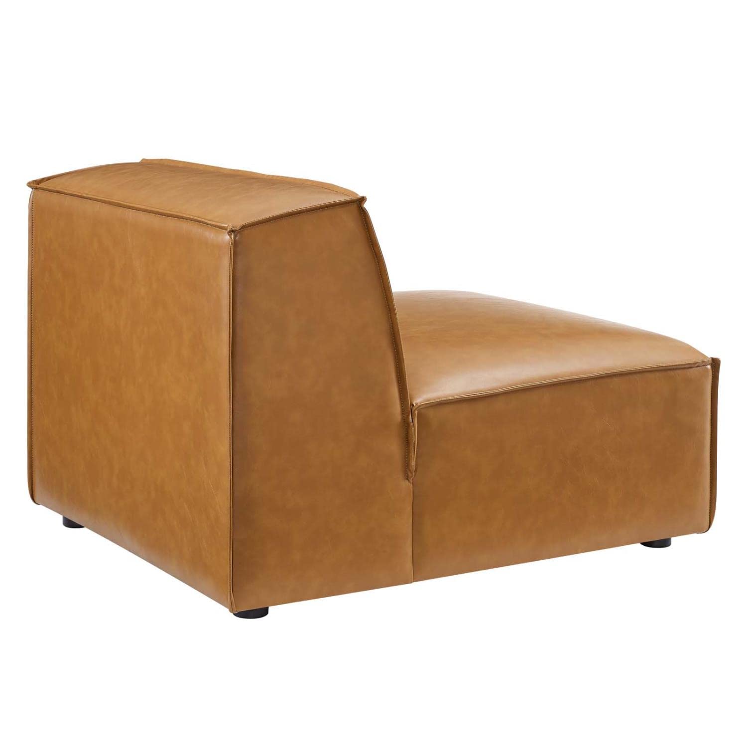 Modway Restore 7-Piece Vegan Leather Sectional Sofa in Tan - Modern L-Shaped Couch for Living Room, Lounge & Home Theater | Eco-Friendly Faux Leather Sofa Set with Ottoman