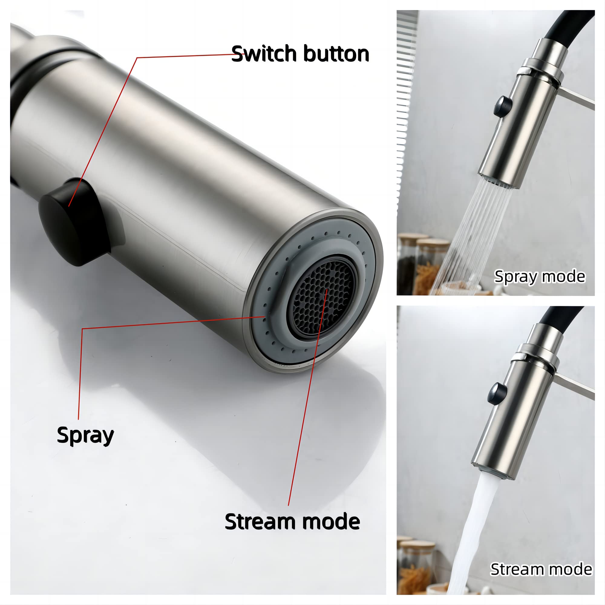 Brushed Nickel Single Handle Kitchen Faucet with Pull Down Sprayer - Single Hole Mount for Sink - Perfect for Modern Kitchens and Easy Dishwashing