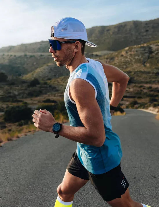 Compressport Men's Running Tank Top - Lightweight, Breathable & Moisture-Wicking Athletic Shirt for Marathon & Workout - Niagara Blue