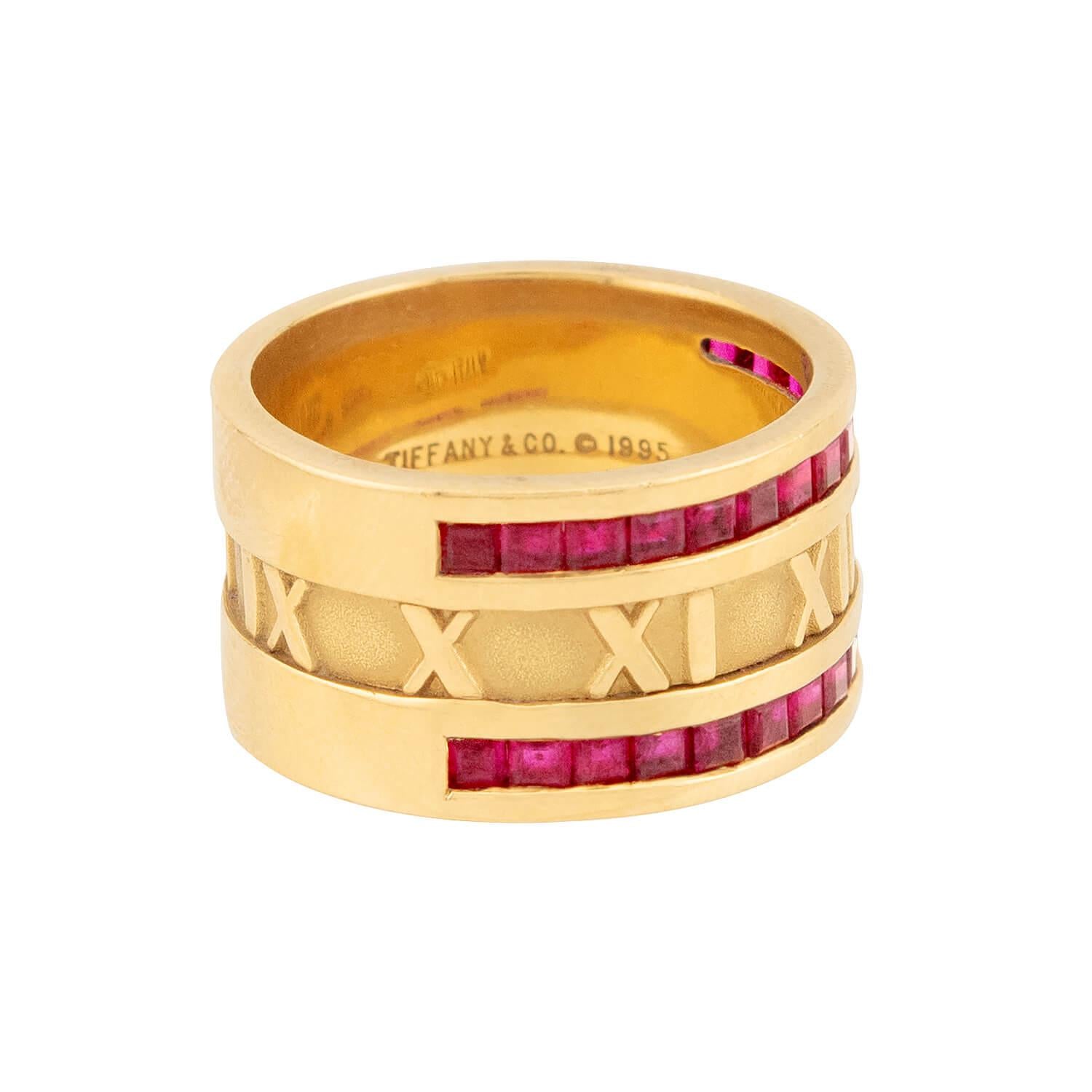Vintage Tiffany & Co. 18K Gold Ruby Atlas Ring - Elegant Estate Jewelry for Women, Perfect for Weddings, Anniversaries & Special Occasions