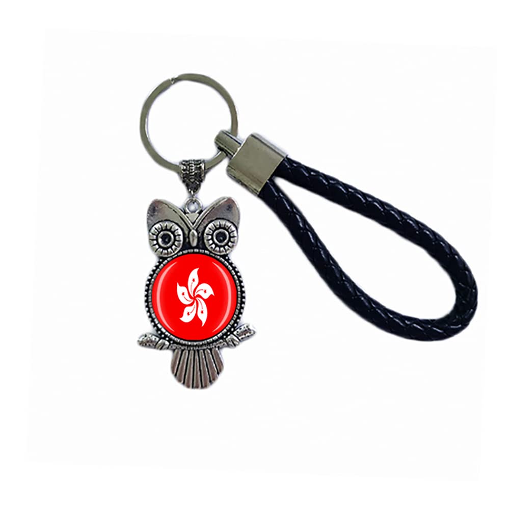 Hong Kong Souvenir Flag Keychain - Owl Pendant Key Ring Gift for Men & Women | Travel Accessories, Backpack Decor, Housewarming Present