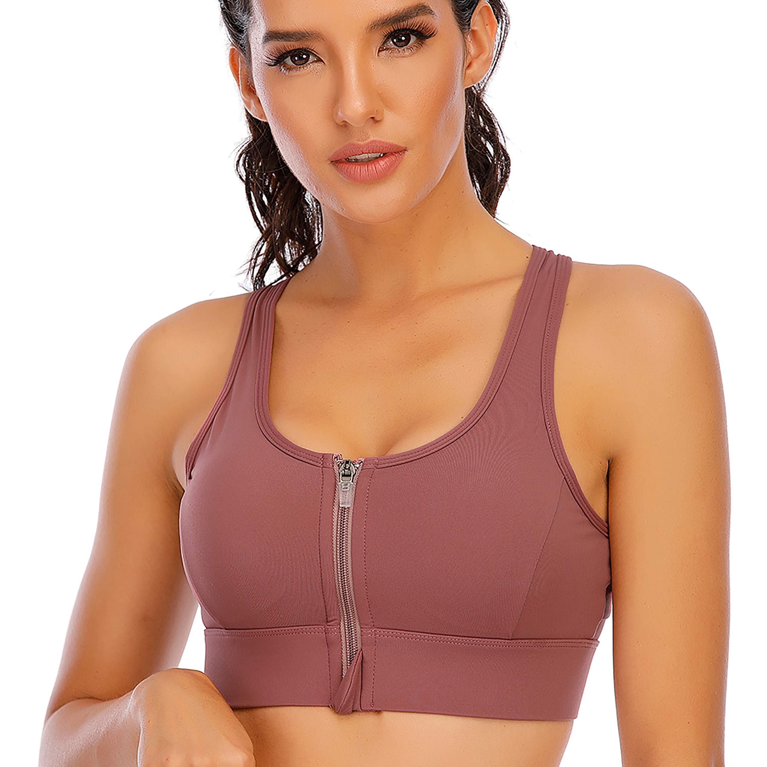 Cordaw Front Zipper Sports Bra - Medium High Impact Workout Top with Strappy Back Support | Yoga, Running, Gym & Fitness Training