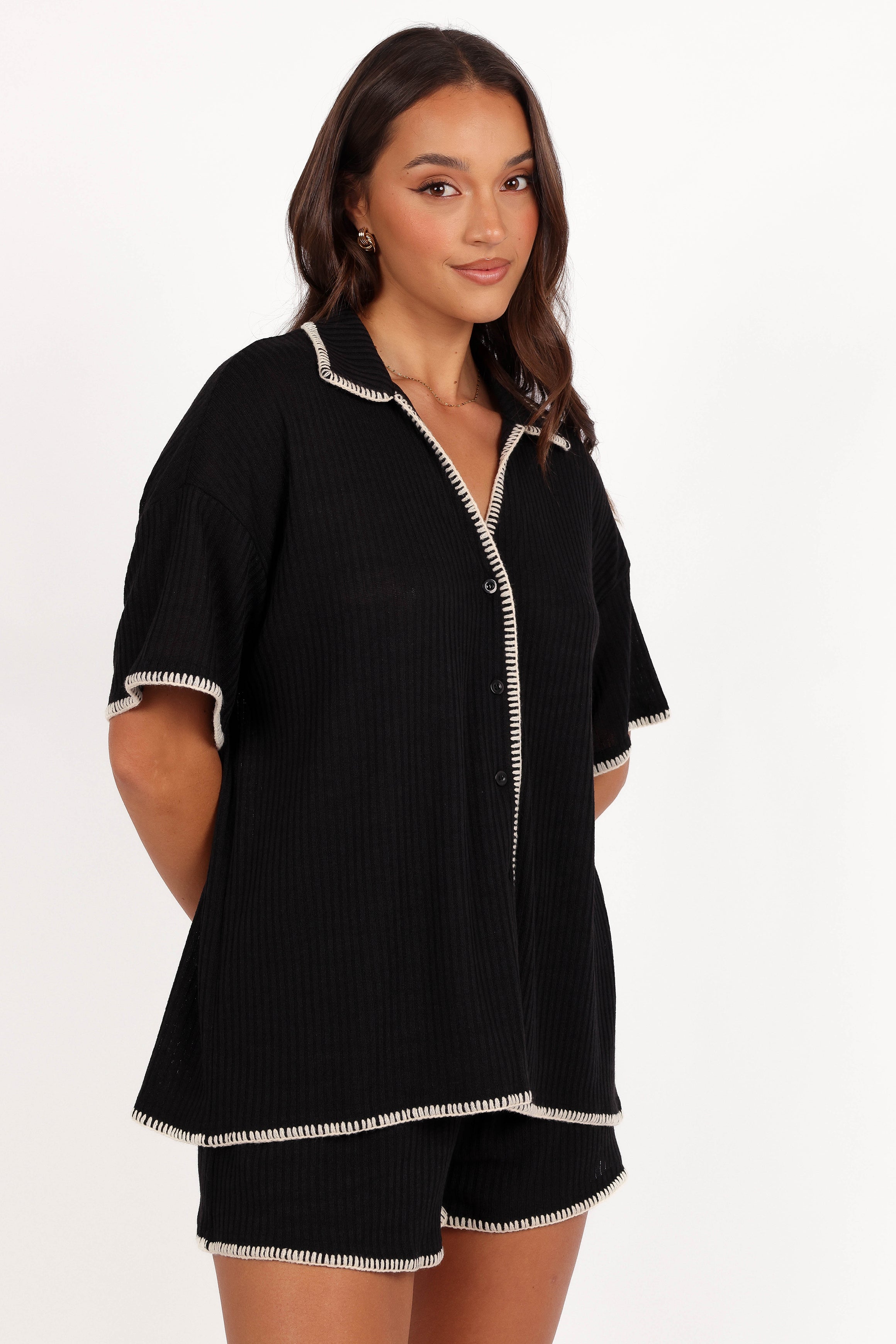 Essen Knit Shirt Set for Women - Black & Cream Comfy Casual Outfit | Perfect for Work, Weekend Brunch & Date Night