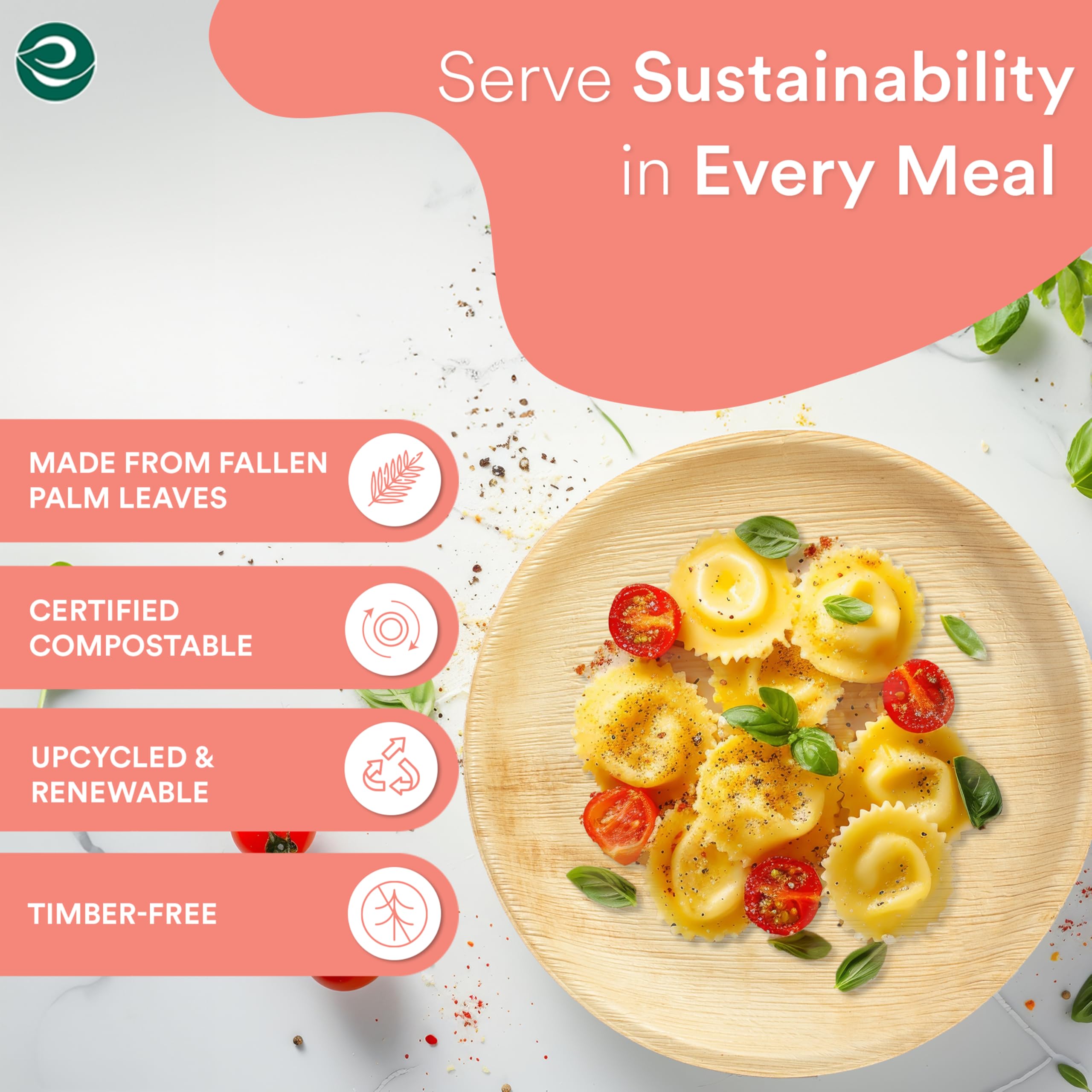 ECO SOUL 6-Inch 25-Pack Biodegradable Areca Palm Leaf Plates - Eco-Friendly Disposable Round Plates for Parties, Weddings & Events (15 cm) - Perfect for Outdoor Picnics, BBQ Gatherings & Sustainable Celebrations