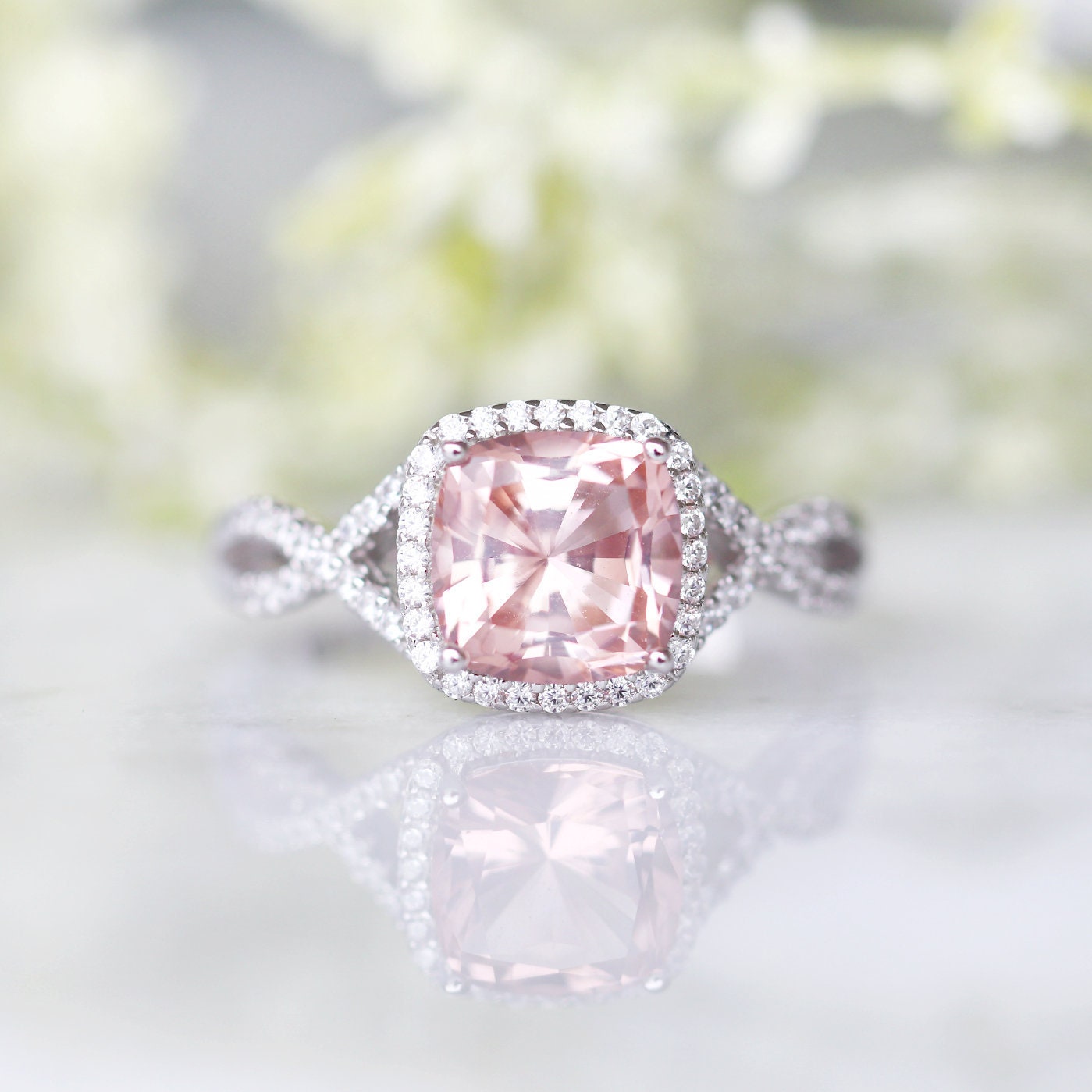 Flair Morganite Ring in Sterling Silver - Elegant Rose Gold Plated Jewelry for Women, Perfect for Engagement, Wedding & Anniversary Gifts