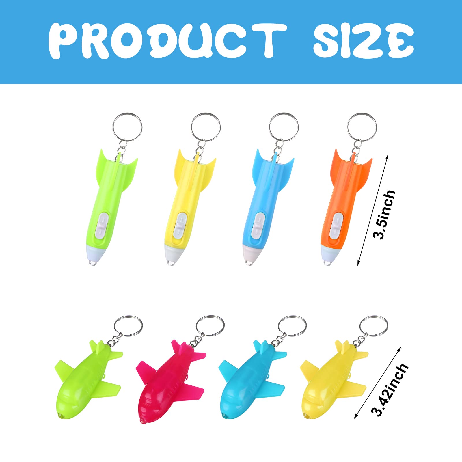 48 Pcs Mini LED Flashlight Keychain - Helicopter, Rocket & Plane Designs - Bulk Outer Space Themed Party Favors for Kids - Perfect for Birthday Gifts, Camping Gear & Emergency Kits