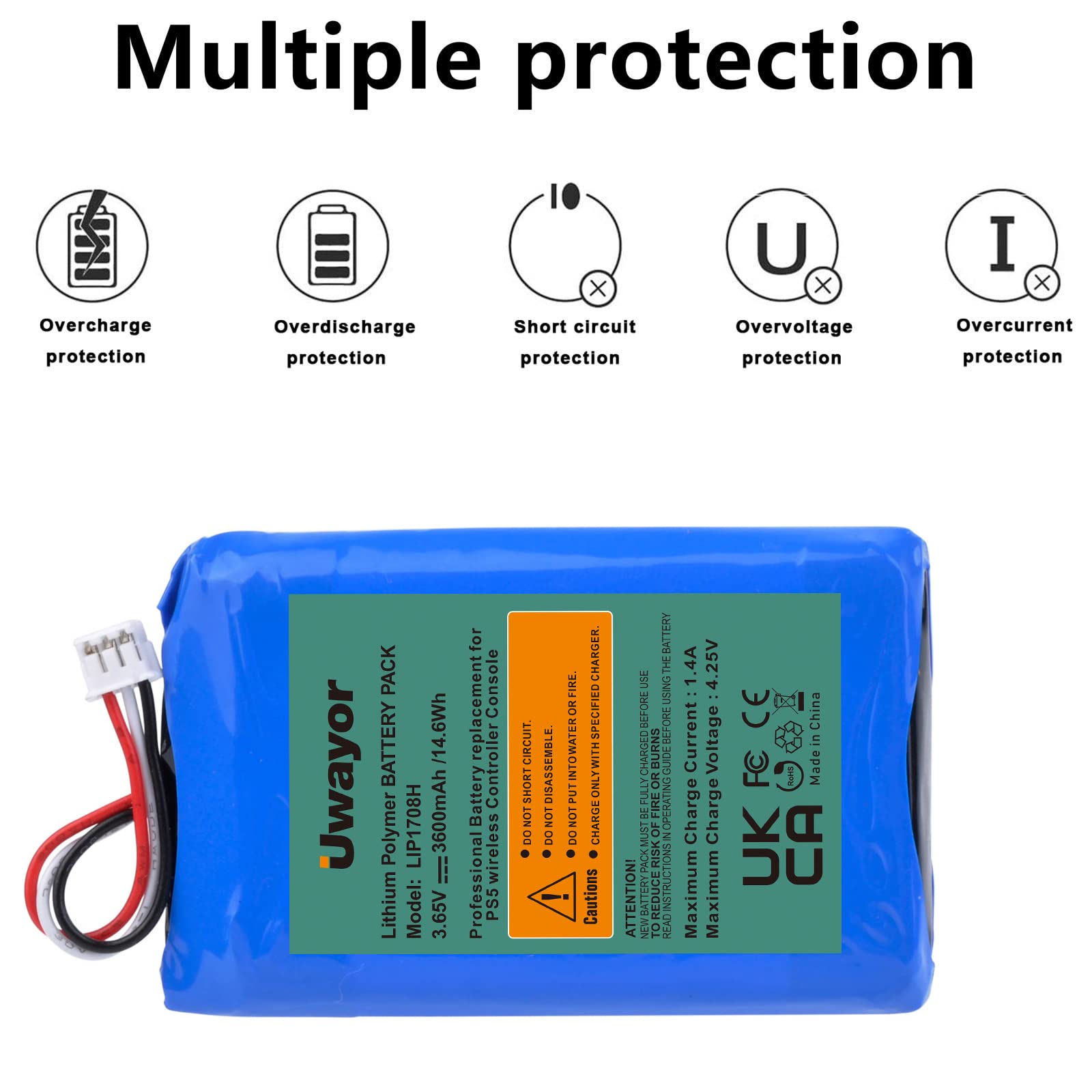 Uwayor 3600mAh High Capacity Replacement Battery for PS5 Controller - Long Lasting Playstation 5 DualSense Charging Battery - Perfect for Gaming, Streaming & Extended Play Sessions