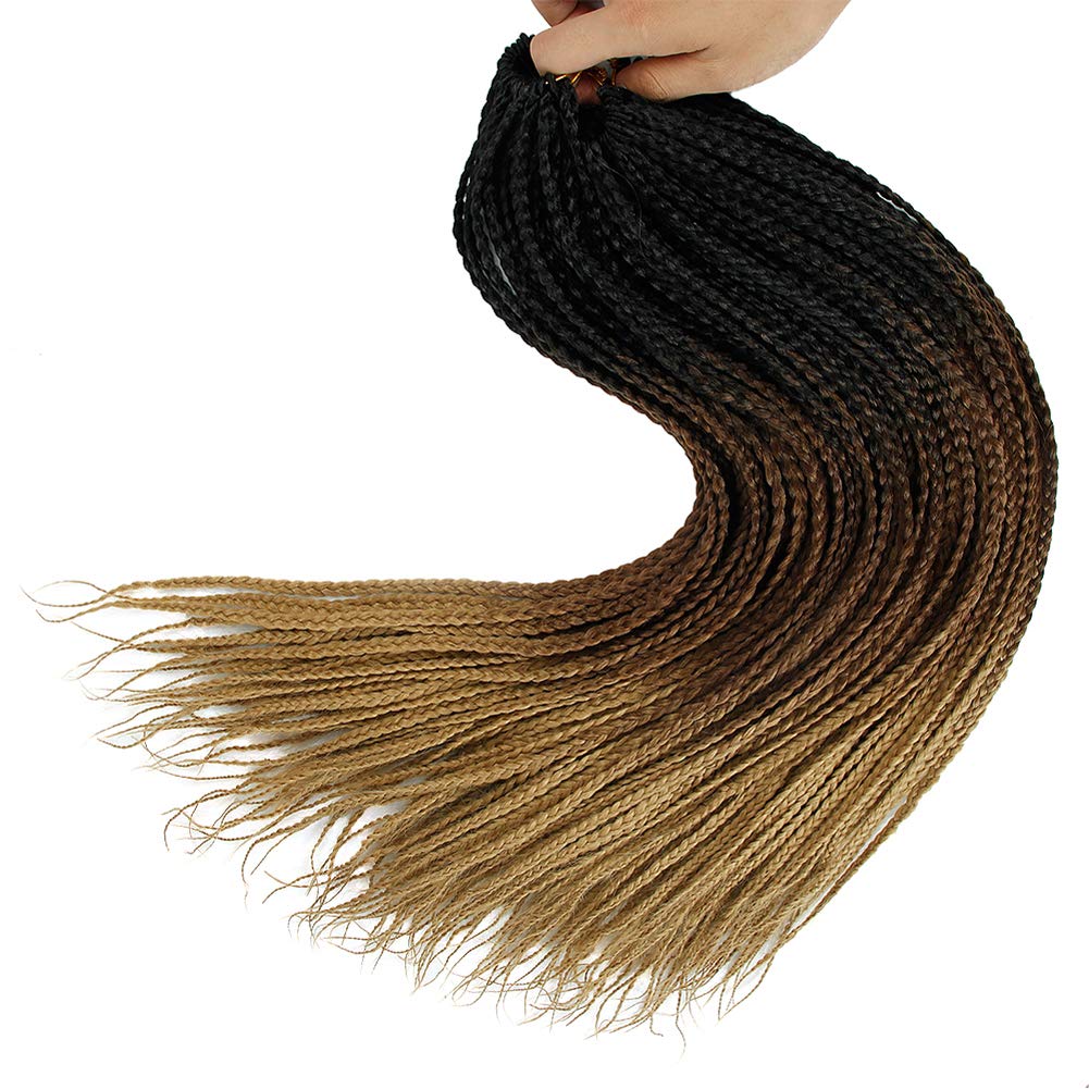 6 Packs Box Braids Crochet Hair - Pre-looped Synthetic Braiding Hair for Women - 22 Inch Ombre Brown - Perfect for Protective Styles, Natural Look & Everyday Wear