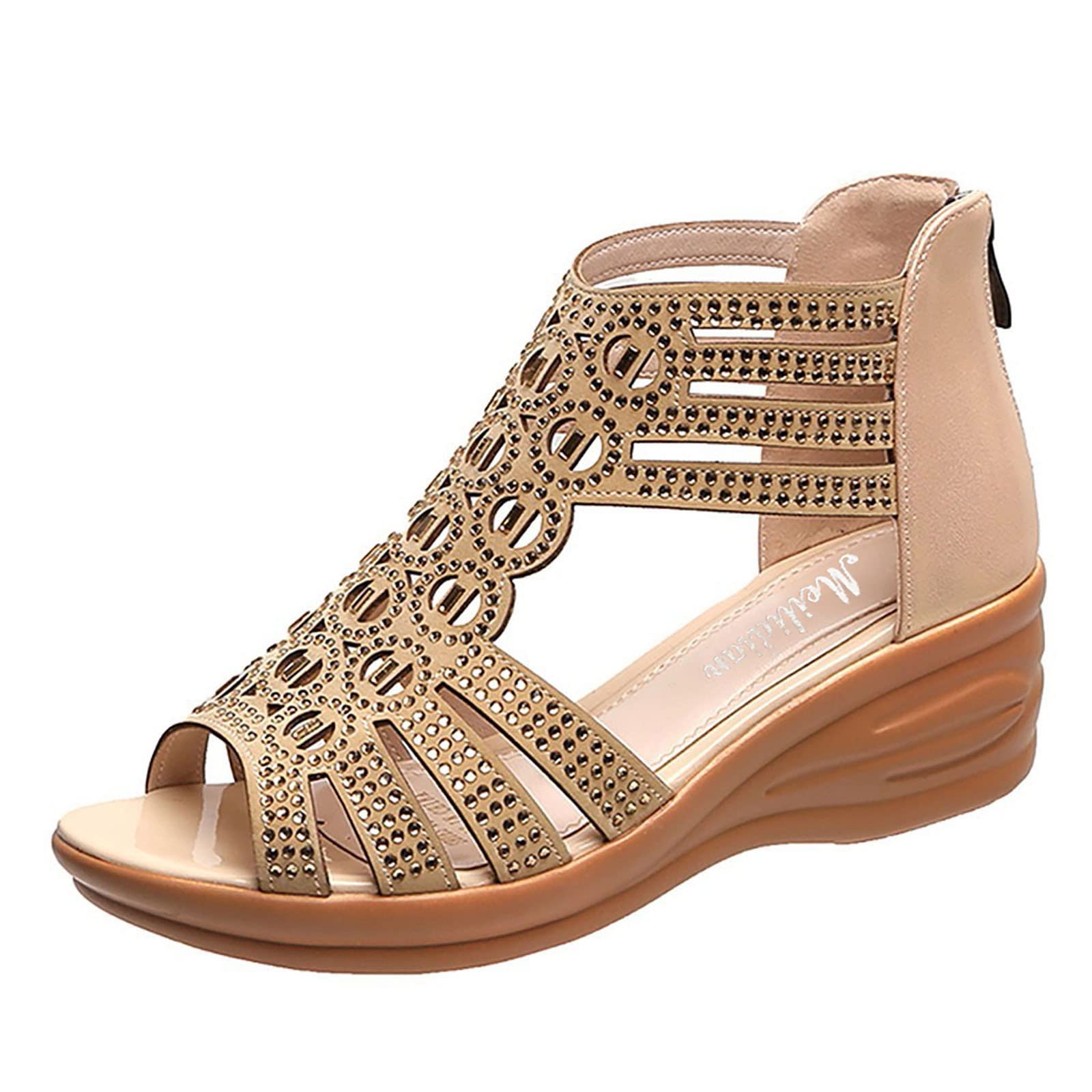 Women's Casual Hollow Out Summer Sandals Size 11 - Breathable Fish Mouth Design with Back Zipper | Perfect for Beach, Vacation & Everyday Wear