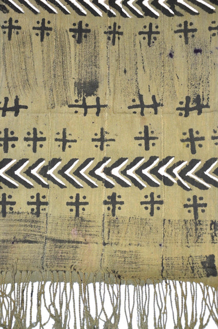 Authentic African Mud Cloth (Bògòlanfini) Shawl - Handmade Green, Black & Beige Cotton Wrap Scarf for Women - Perfect for Boho Fashion, Home Decor & Cultural Events