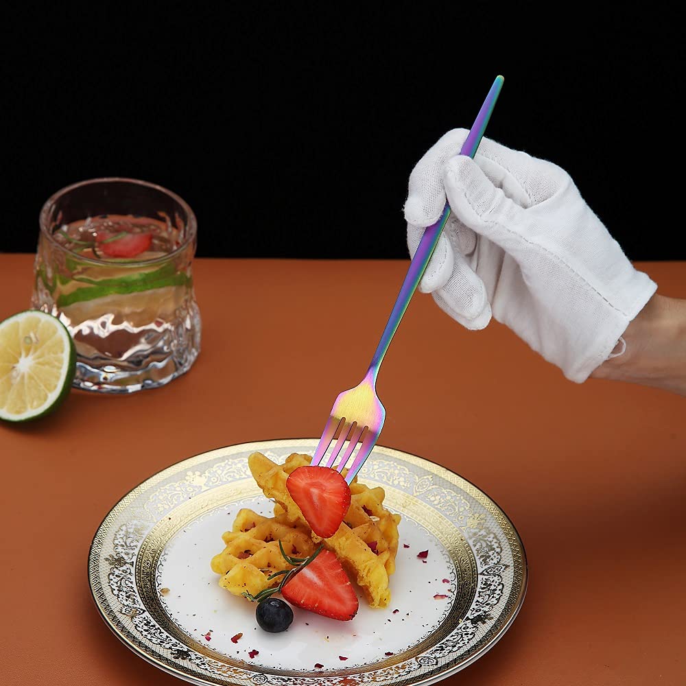 6-Piece Stainless Steel Rainbow Dinner Forks Set - 8.4