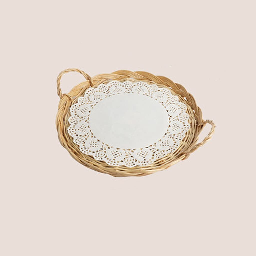 ZLMMY Hand-Woven Round Rattan Tray - Natural Woven Bread Basket with Handle for Fruit, Pastry & Breakfast Display - Perfect for Kitchen Storage, Dining Table Serving & Home Decor