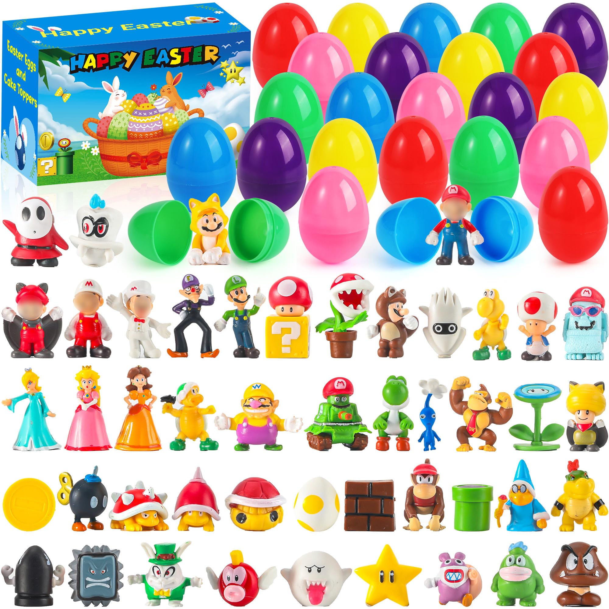 48PCS Prefilled Easter Eggs with Cake Toppers - Fun Easter Basket Stuffers for Kids, Boys & Girls - Perfect for Easter Egg Hunts, Party Favors & Easter Theme Celebrations - Great for Birthday Parties, Classroom Activities & Family Gatherings