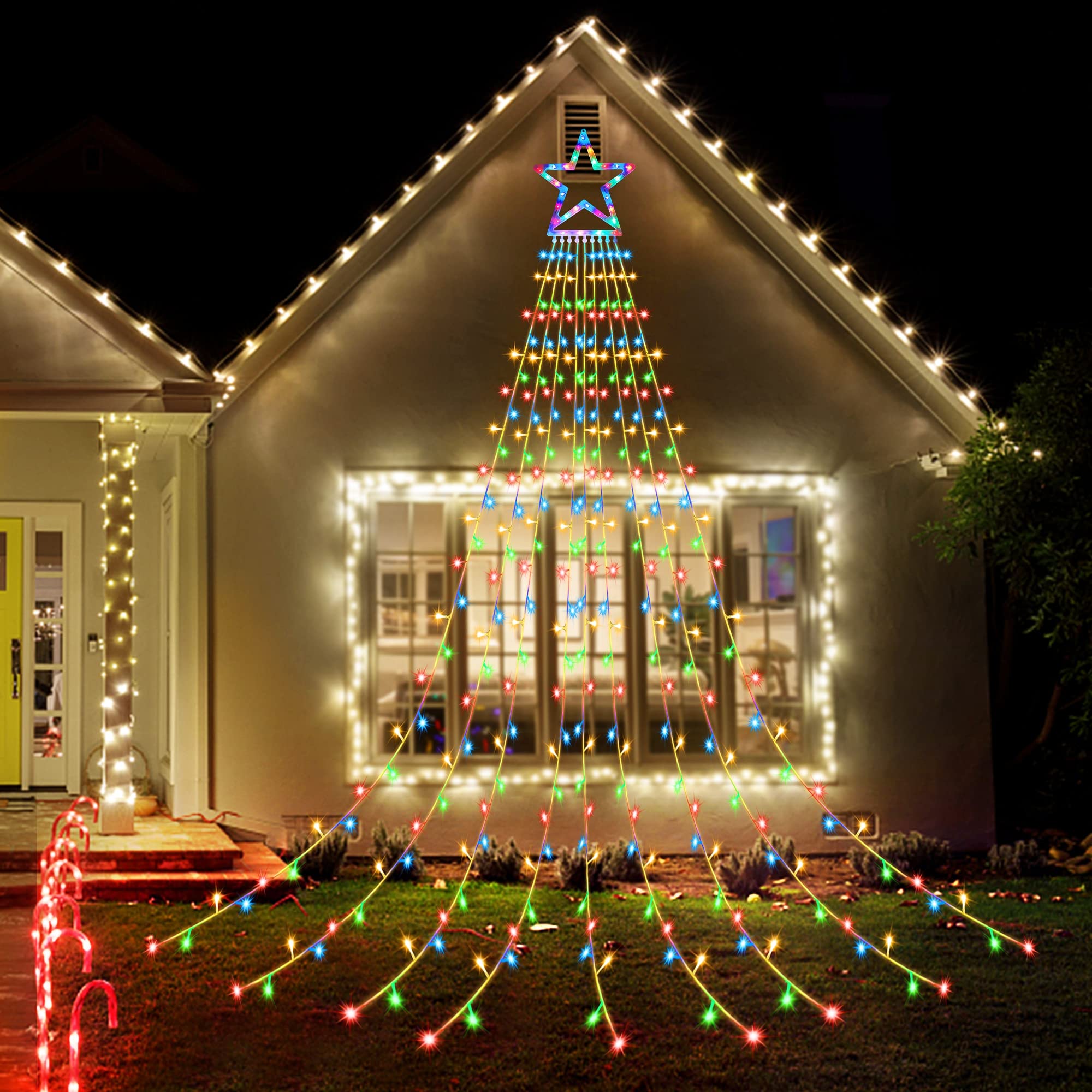 Twinkle Star 317 LED Christmas String Lights with 8 Lighting Modes - Outdoor Waterproof Holiday Decor for Tree Topper, Yard, Party, Home - Multicolor Christmas Lights for Indoor and Outdoor Holiday Decoration
