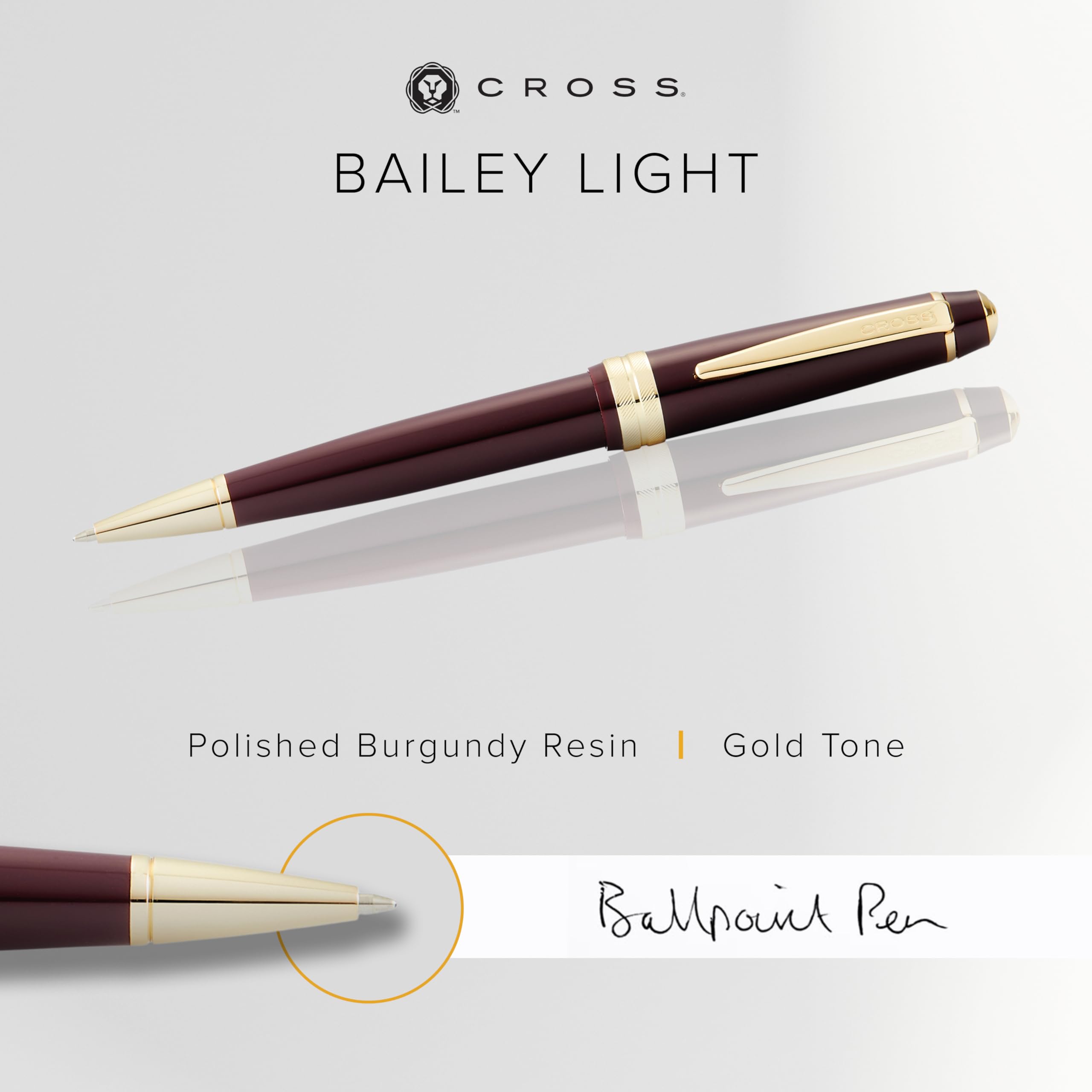 Cross Bailey Light Polished Burgundy Resin and Gold Tone Ballpoint Pen - Premium Writing Instrument for Office, Business Gifts & Everyday Use