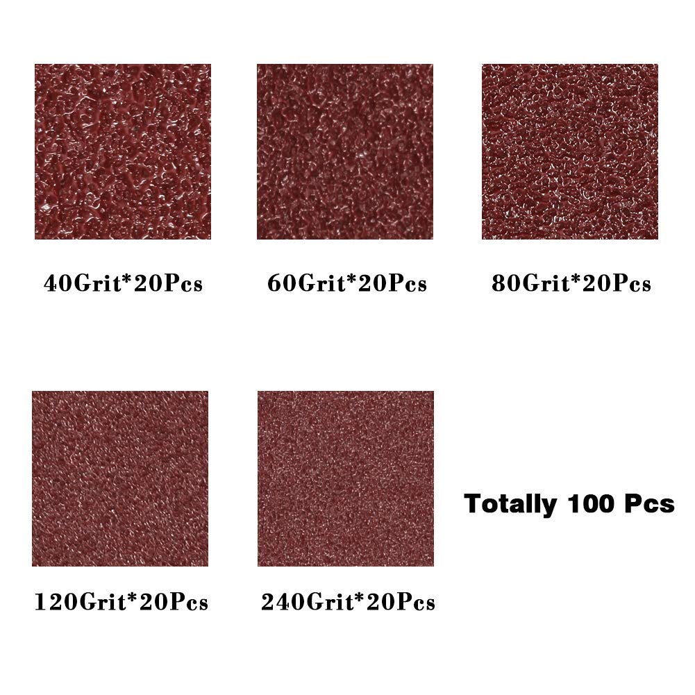 SPEEDWOX 100-Pack 3.5 Inch 90mm Triangle Hook & Loop Sanding Pads - 40/60/80/120/180/240 Grits for Detail Sanders & Oscillating Tools - Perfect for Woodworking, Furniture Refinishing & DIY Projects
