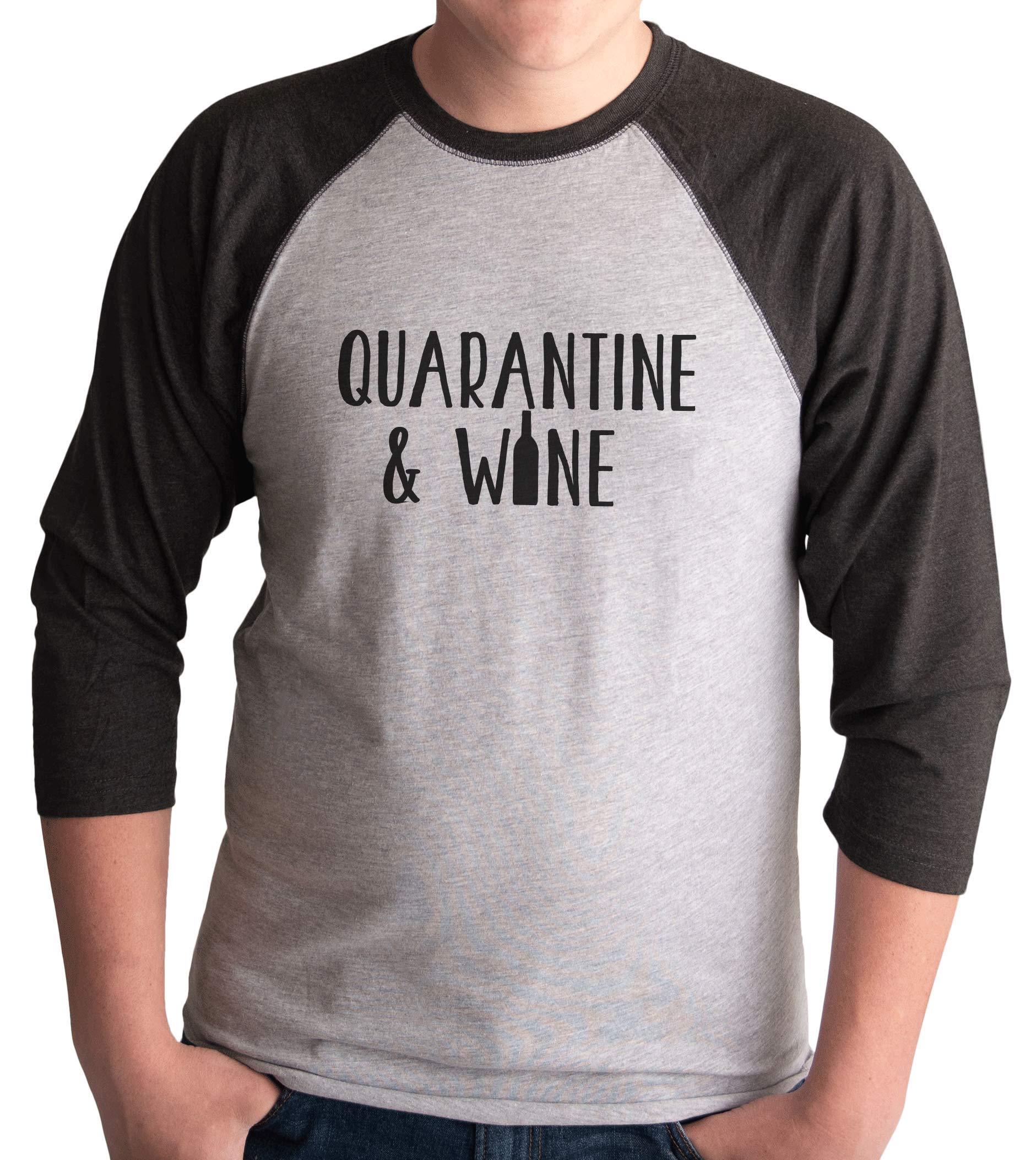 7 ate 9 Apparel Men's Quarantine & Wine Grey T-Shirt - Comfortable Casual Shirt for Relaxing at Home, Lounging, and Virtual Hangouts