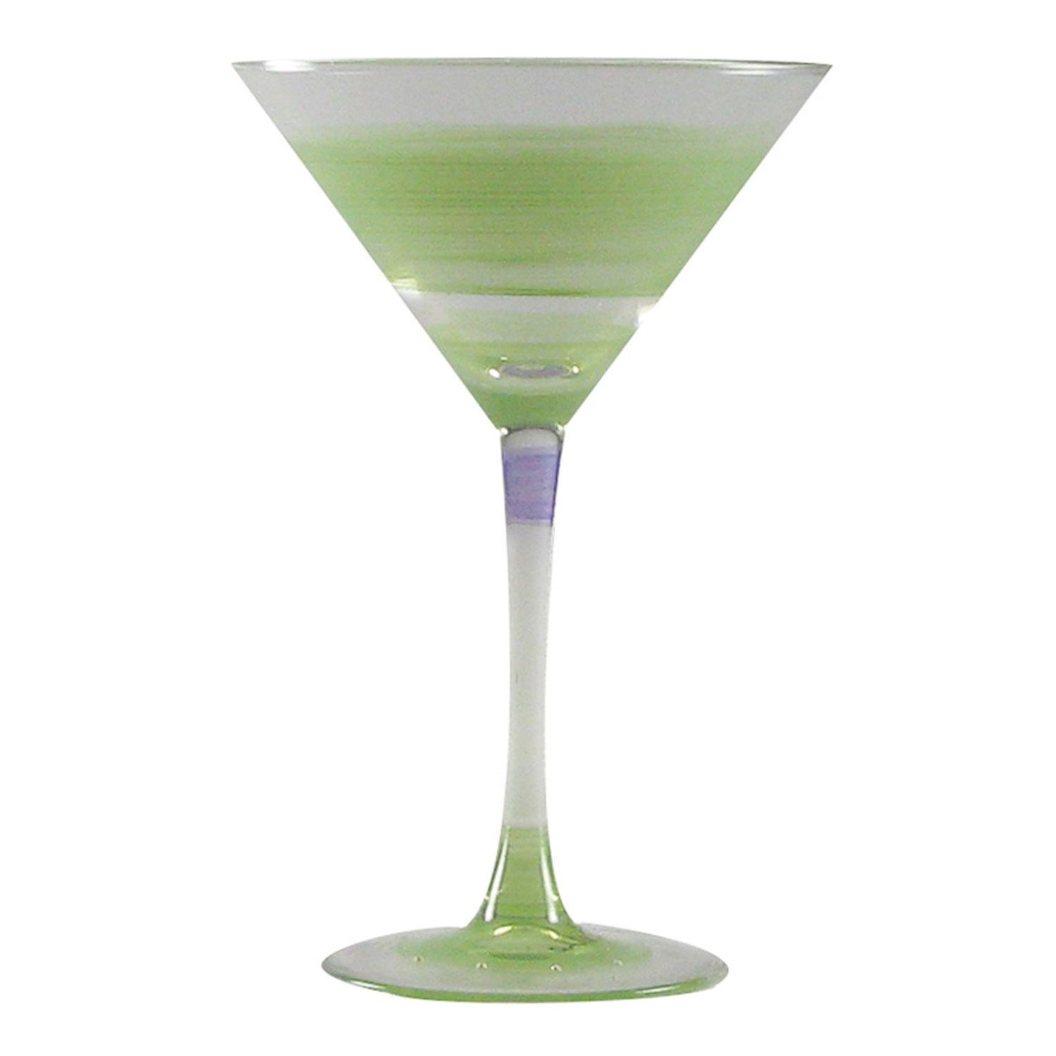 Set of 2 Vintage Green Striped Hand-Painted Martini Glasses - 7.5 oz Cocktail Glasses for Home Bar, Dinner Parties & Gift Giving