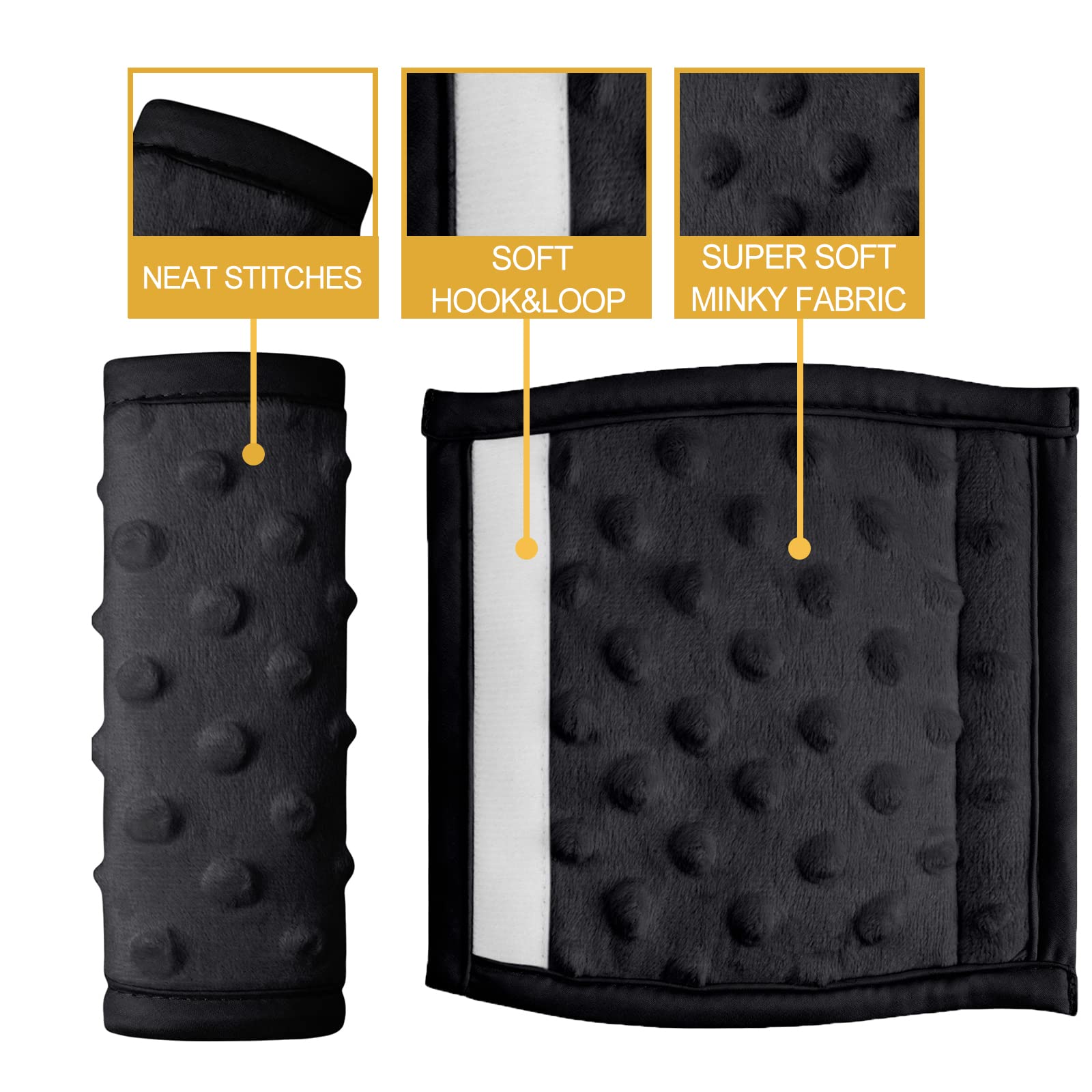 Pro Goleem Soft Baby Car Seat Strap Covers - Universal Shoulder Pads for Car Seats, Strollers & Pushcars - Black - Ideal for Comfort & Safety on Road Trips & Daily Commutes