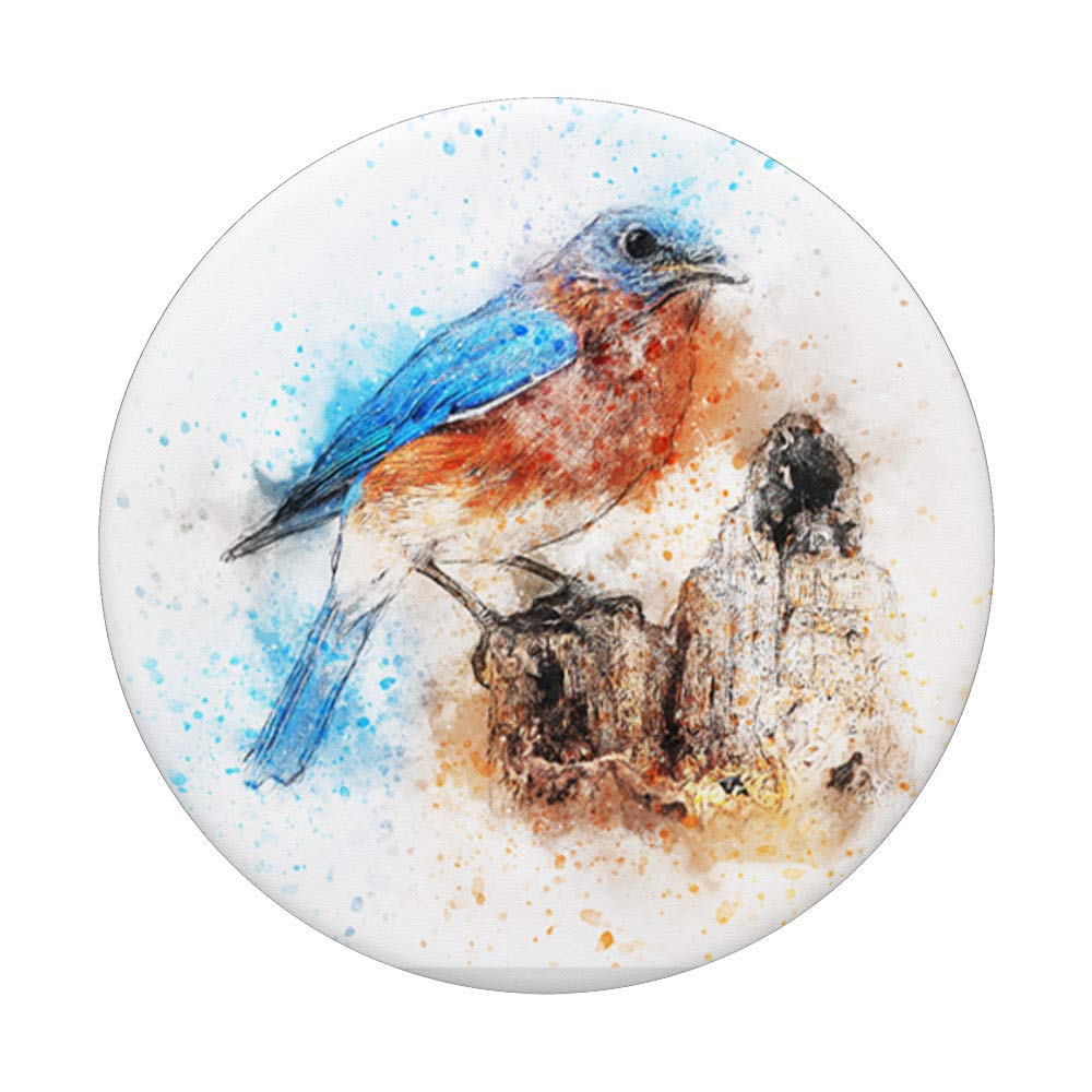 Eastern Bluebird on Stump Watercolor Ink Art PopSockets PopGrip - Swappable Phone & Tablet Grip - Perfect Gift for Bird Watchers & Nature Lovers - Great for Hiking, Birding Trips & Outdoor Adventures