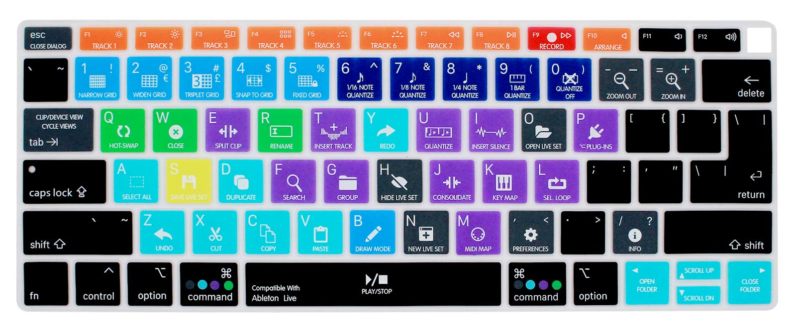 HRH Shortcut Hotkey Silicone Keyboard Cover Skin for MacBook Air 13 Inch 2018 (Model A1932) with Retina Display & Touch ID - EU/US Layout - Compatible with Ableton Live - Perfect for Music Production & Office Work