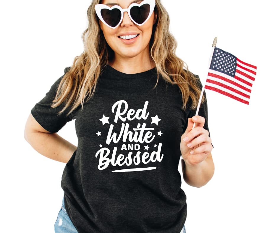 Red White Blessed T-Shirt for Women - Plus Size American Flag Patriotic Shirt, Christian 4th of July Womens Tee - Perfect for Independence Day Celebrations, BBQ Parties & Summer Festivals