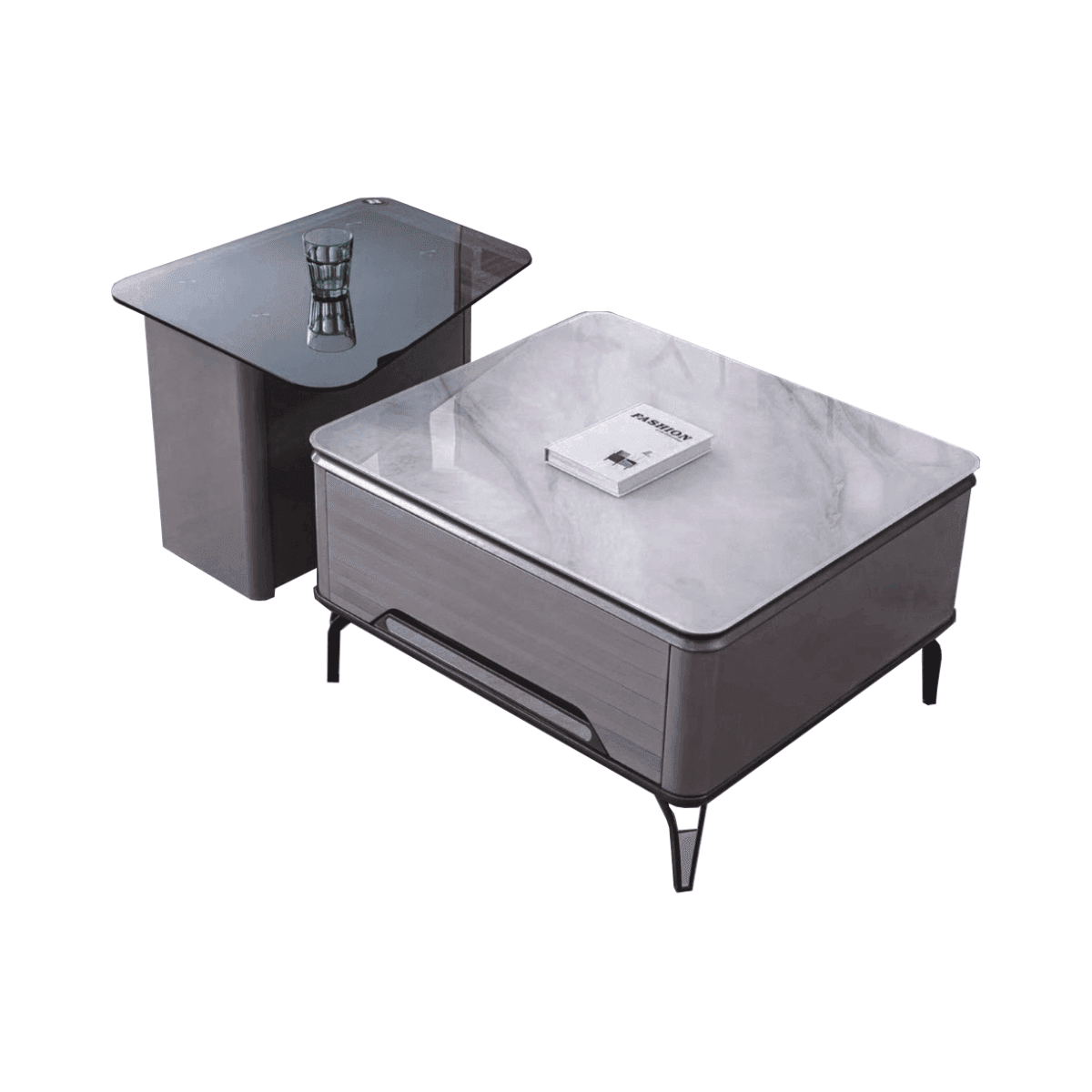 Grayson Polished Stone Nesting Coffee Table Set - Modern Living Room Furniture for Small Spaces, Home Decor, and Stylish Entertaining