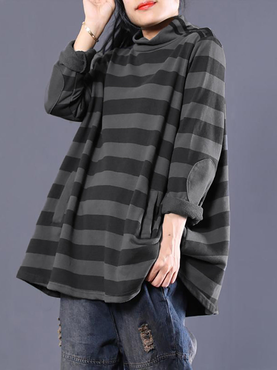Plus Size Women's Casual Striped Turtleneck Sweatshirt - Cozy Fall & Winter Pullover for Work, Travel and Everyday Wear