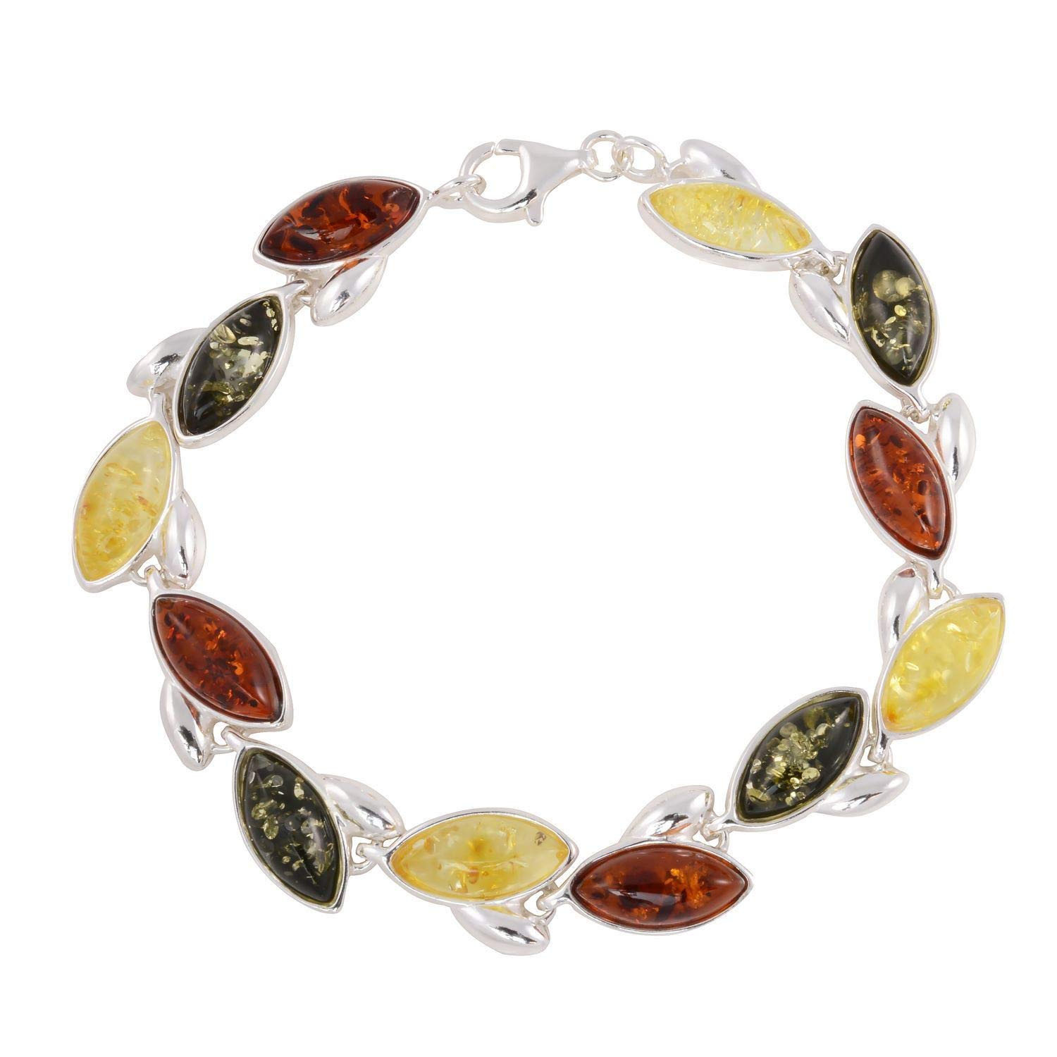 Genuine Baltic Amber Bracelet for Women - Sterling Silver Multi-Colored Amber Jewelry, Handmade Adult Bracelet | Perfect for Holiday Gifts, Wellness Jewelry & Everyday Elegance