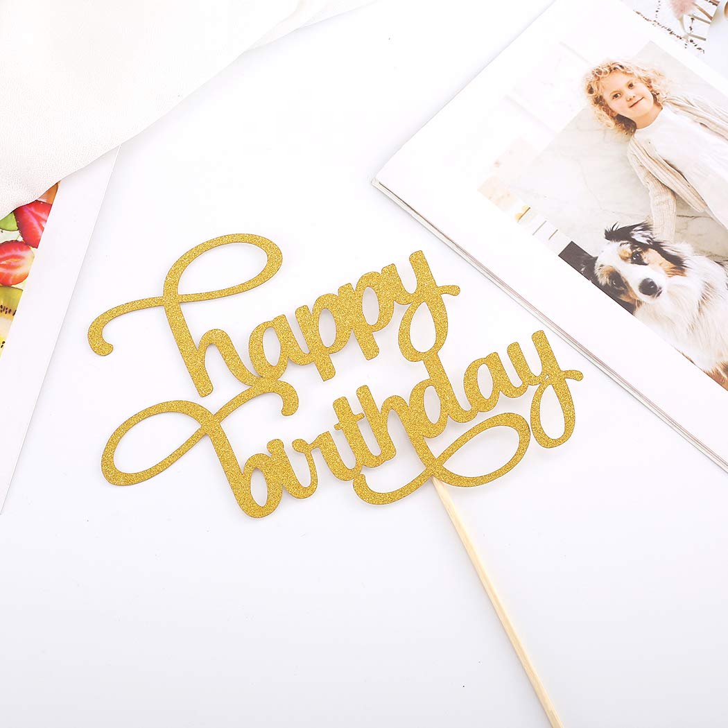Gold Glitter Happy Birthday Cake Topper - Single-Sided Photo Booth Prop for 1st Anniversary & Cake Smash Decor | Party Supplies for Birthday Celebrations, Baby Showers & Special Events