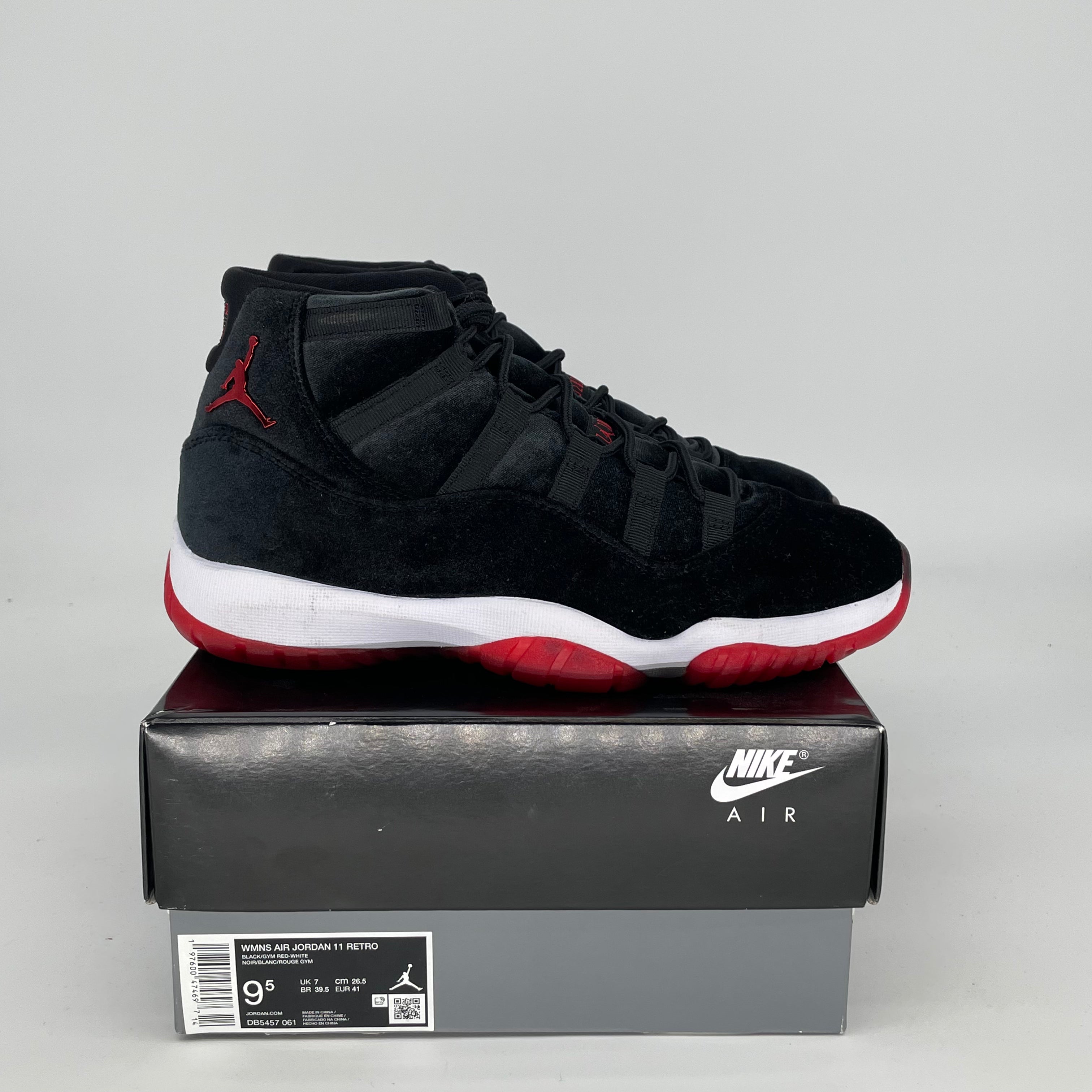 Original Air Jordan 11 Retro 'Bred' Velvet Basketball Shoes - Women's Size 8/9.5W (DB5457-061) - Perfect for Streetwear & Court Performance