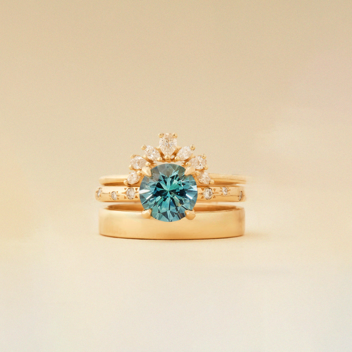 Woodland Grace Unique 14K Yellow Gold Round Sapphire Ring – Perfect for Weddings, Anniversaries & Special Occasions