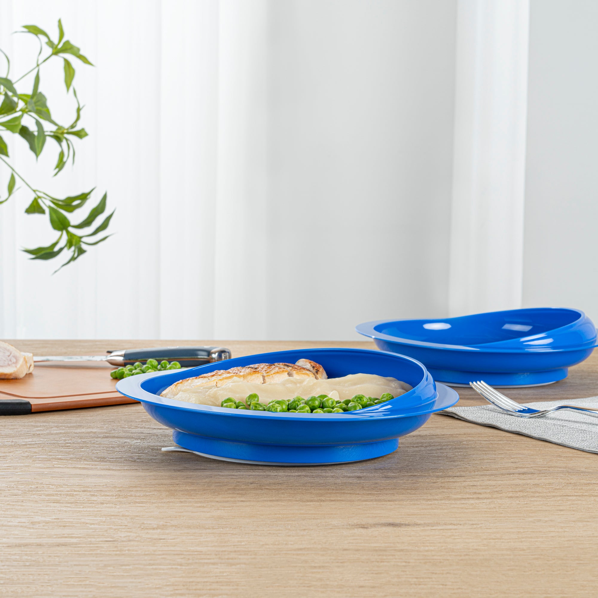 Adapt Tek Round Blue Plastic Scoop Plate - Spill-Proof with Strong Suction Base, 9 x 9 x 2.25 Inches, 1-Pack - Perfect for Baby Feeding, Toddler Meals & Mess-Free Snacking