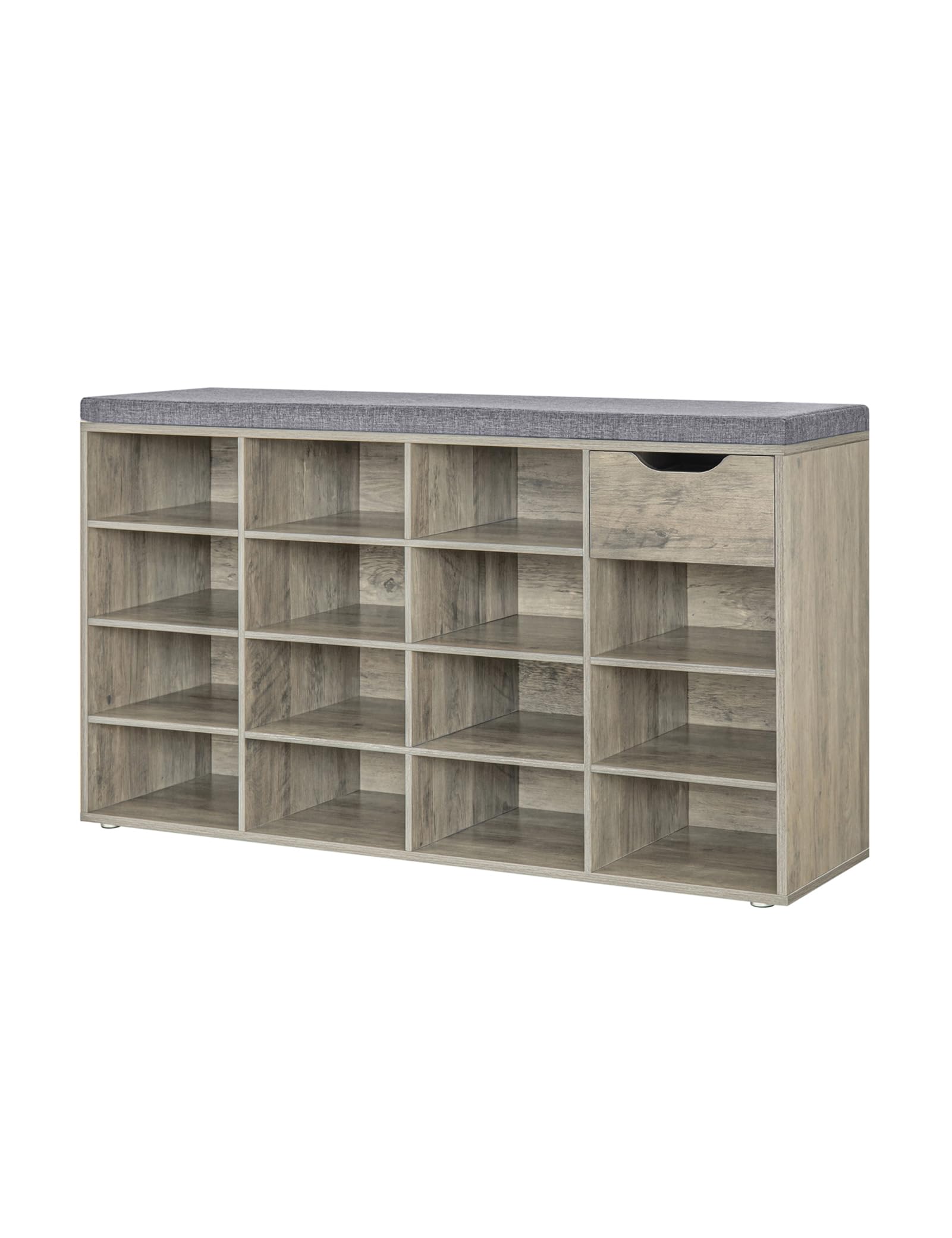 DINZI LVJ Shoe Bench with Drawer & 15 Cubbies - Adjustable Shelves Entryway Storage Organizer for Shoes - Gray Wash Shoe Cabinet for Living Room, Bedroom, Mudroom & Garage | Perfect for Small Space Organization & Entryway Décor