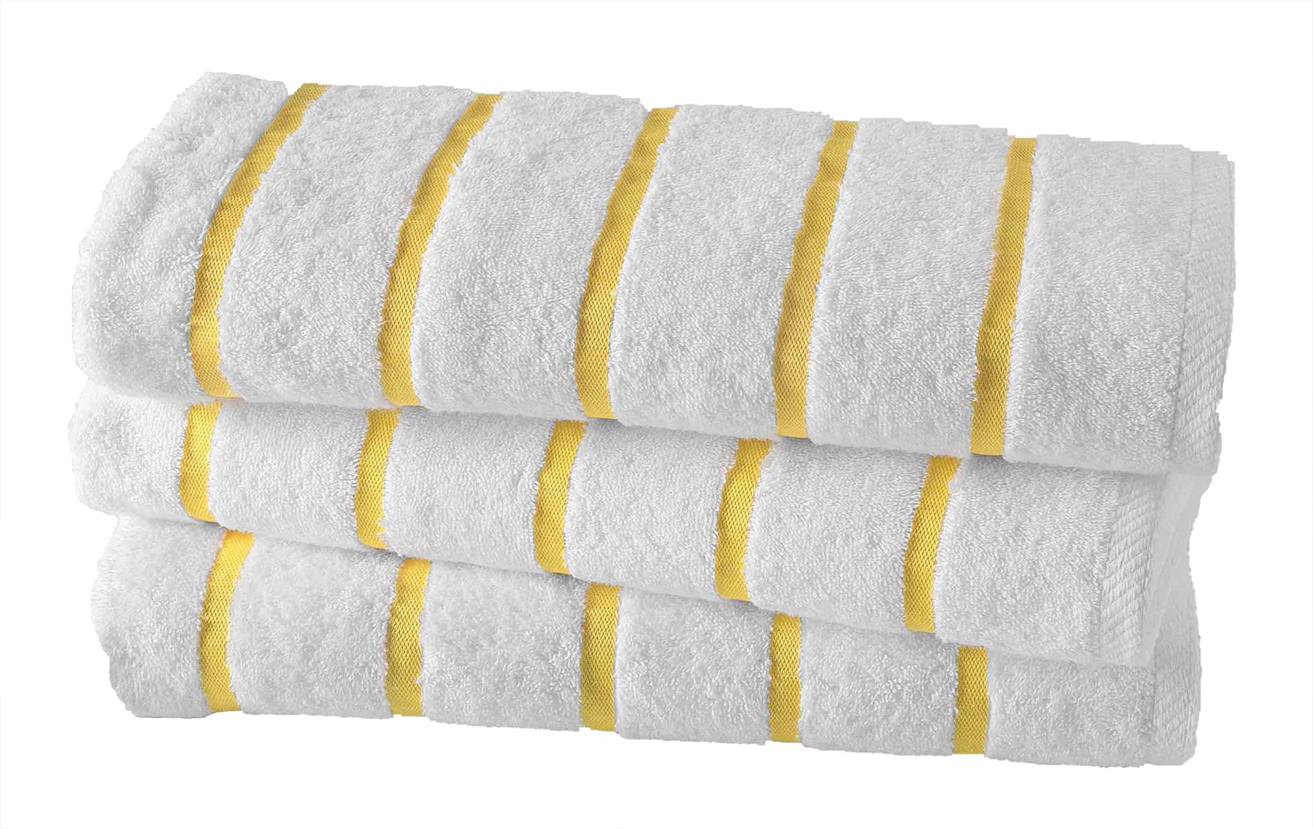 Premium White Pool Towel with Microfiber Yellow Stripes (3-Pack) - 100% Cotton 30x60 Inches - Quick Dry Beach Towel for Swimming, Sunbathing & Vacation Use