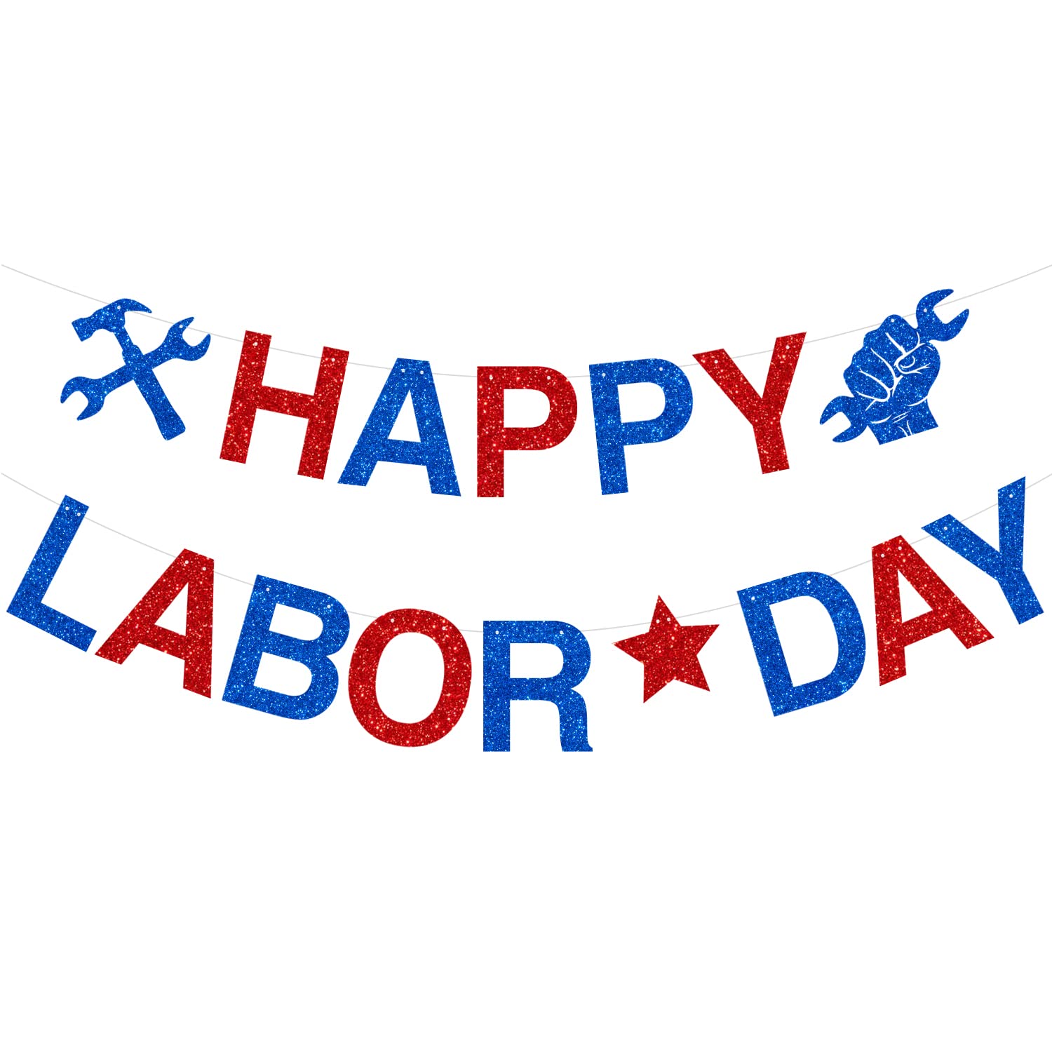 Glitter Happy Labor Day Banner - Patriotic Party Decorations for Holiday Celebrations, Labor Day Garland Decor - Perfect for Backyard BBQs, Office Parties & Festive Home Decor