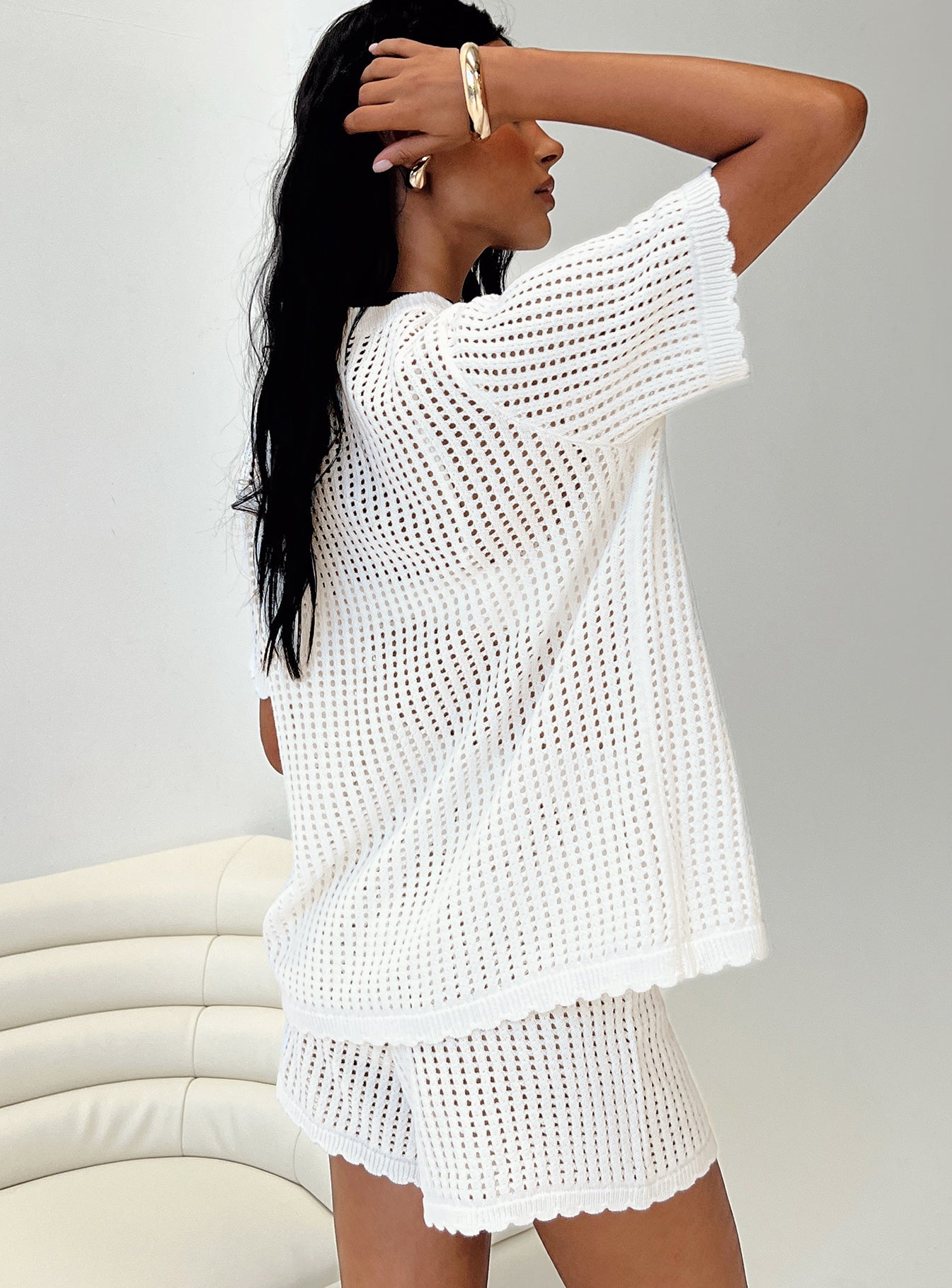 Women's White Beach Day Knit Set - Soft Summer Outfit for Vacation, Poolside Relaxation & Casual Wear