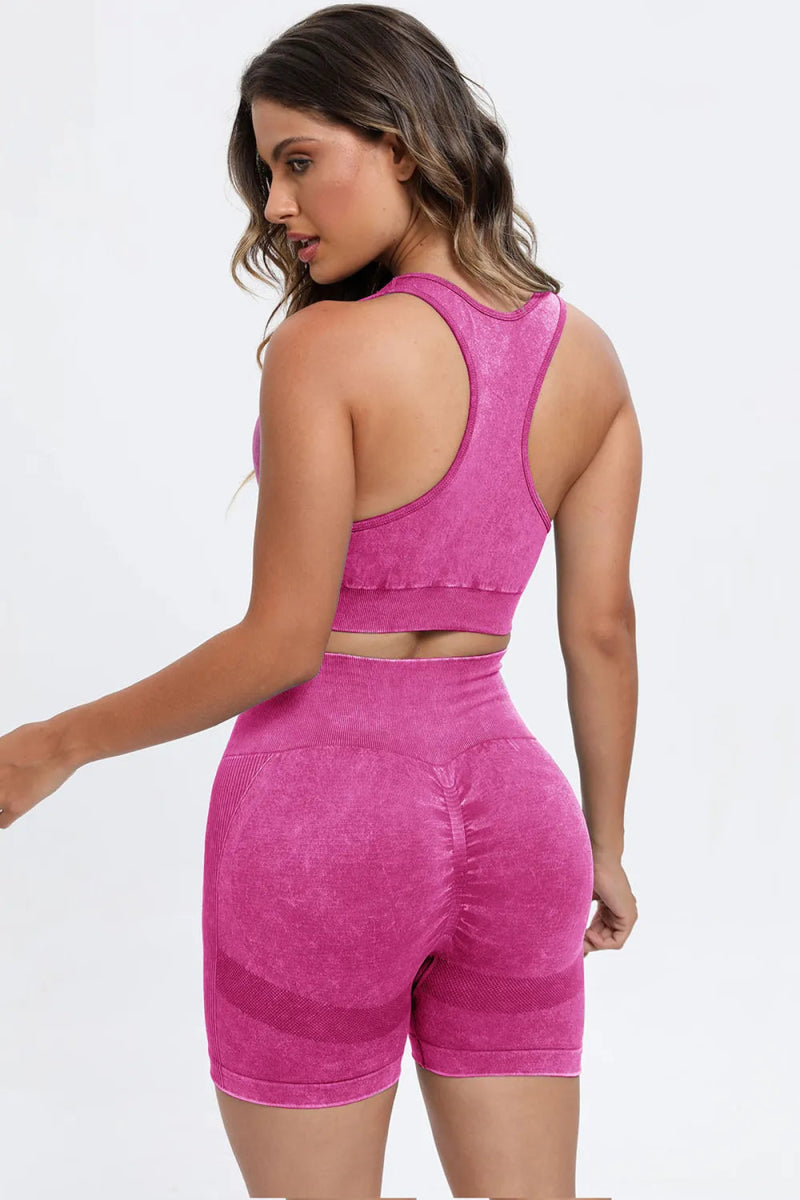 3 Piece Washed Square Neck Wide Strap Active Set for Women - Gym, Yoga & Lounge Wear - Comfortable Workout Outfit for Running & Pilates
