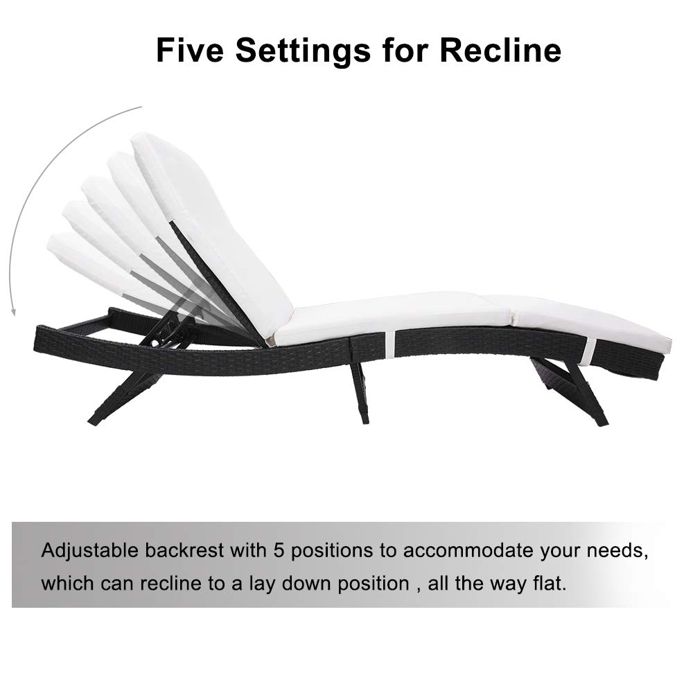 **YUMEI Outdoor Patio Wicker Sofa Chairs - Foldable S-Style Chaise Lounge with White Cushion, Water-Resistant & Durable for Beach, Pool, Lawn, Balcony, Courtyard (Black) - Perfect for Sunbathing, Relaxing & Outdoor Lounging**