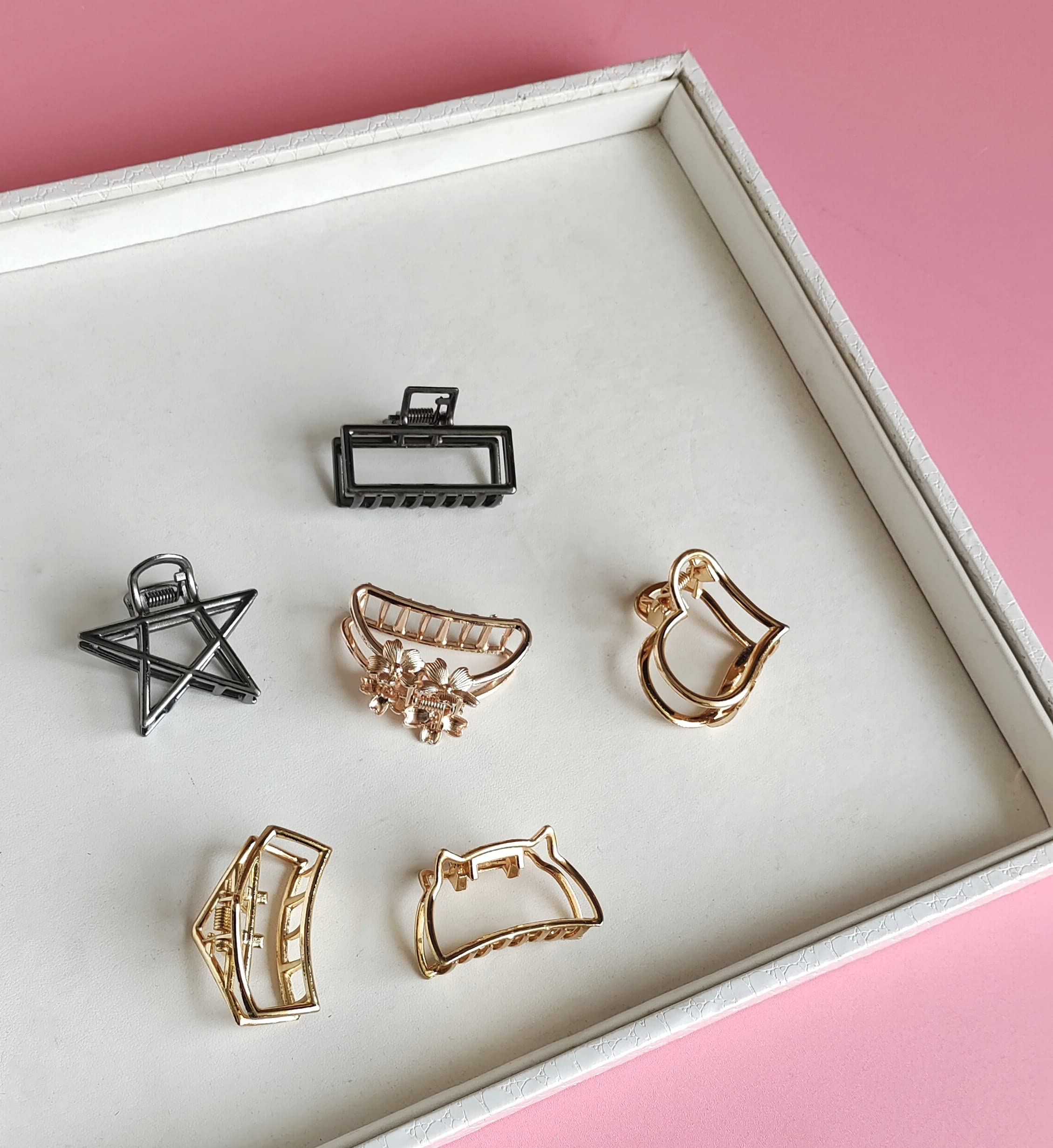 Korean Style Metal Glossy Finish Hair Claw Clips - Golden Hair Clutcher Accessories for Women & Girls (6 Pcs) - Perfect for Updos, Ponytails & Everyday Hairstyles