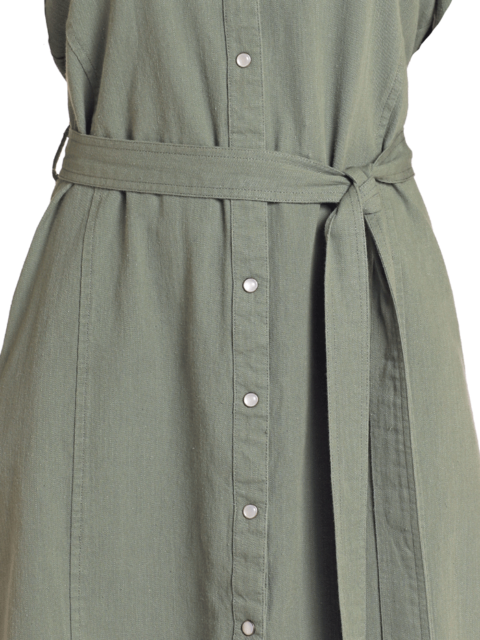 Rock & Roll Denim Womens Pleated Balloon Sleeve Dress - Olive Green Casual Chic Dress for Party, Date Night & Office Wear
