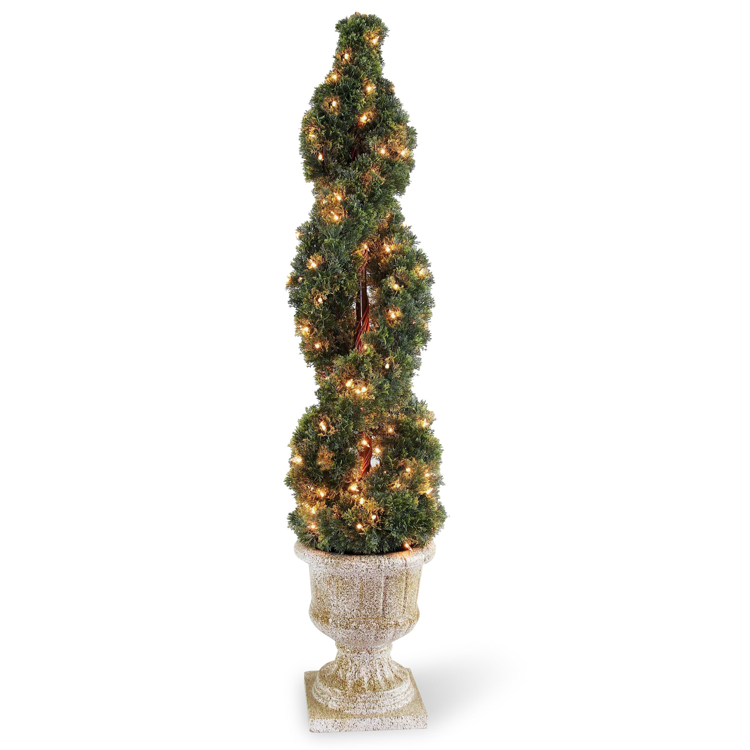54 Inch Pre-Lit Double Cedar Spiral Topiary Tree - Indoor/Outdoor Holiday & Christmas Decor for Home, Garden, Patio, and Office