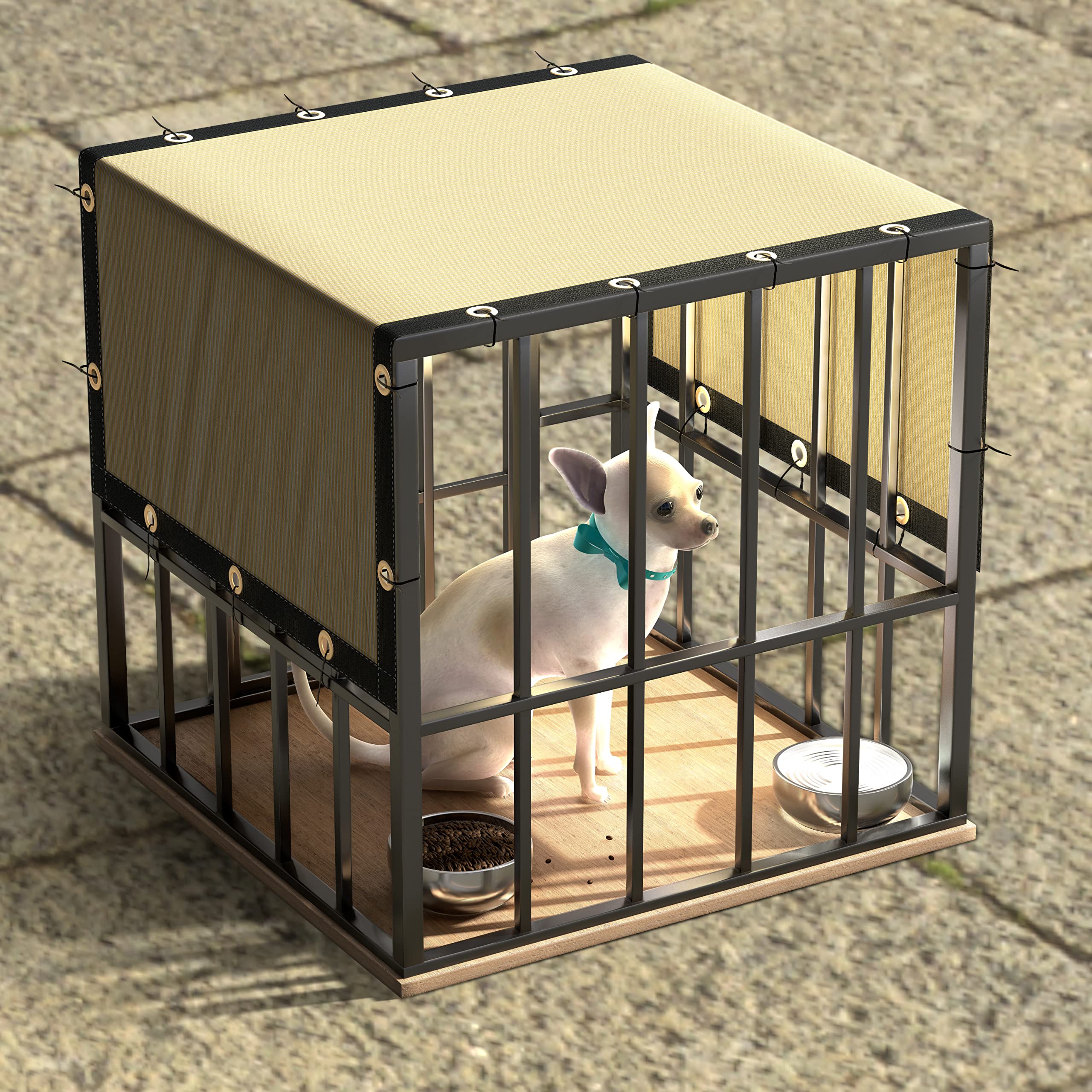 90% Sunblock Shade Cloth 8' x 17' Beige - Durable Mesh Fabric Tarp with Grommets for Dog Kennel Cover, Fence Privacy Screen, Greenhouse, Chicken Coop & Pet Playpen - Perfect for Outdoor Shade and UV Protection