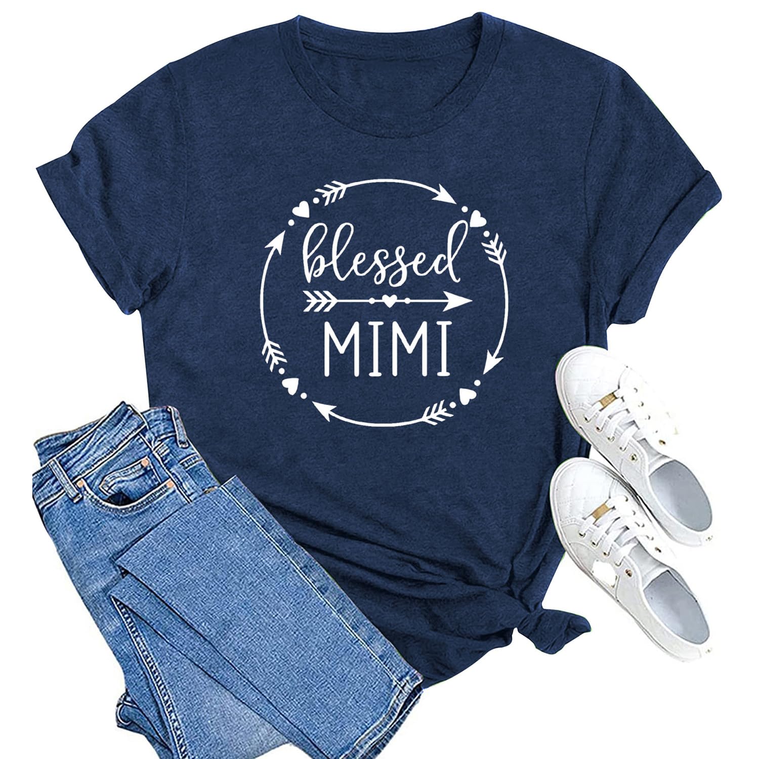 Blessed Grandma T-Shirt for Women - Heart Graphic Tee - Perfect Gift for Grandmothers - Comfortable Cotton Top in Green - Ideal for Family Gatherings & Mother's Day