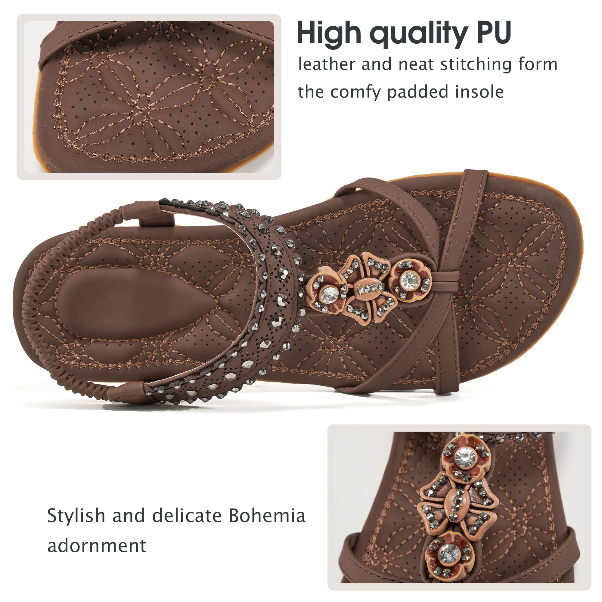 Alicegana Women's Comfortable Non-Slip Bohemian Sandals - Elastic Ankle Jeweled Flats for Summer, Beach & Casual Walking | Perfect for Vacation, Dressy Outfits & Outdoor Activities