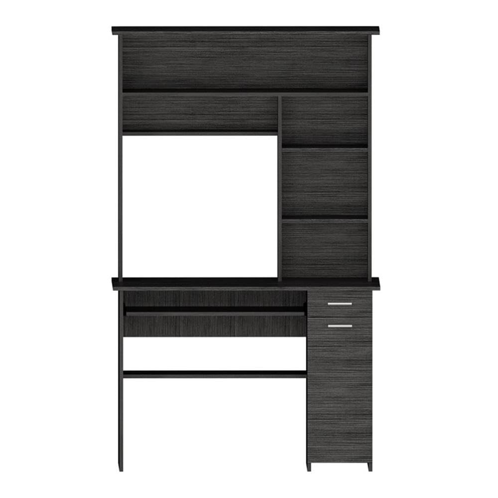 Modern Engineered Wood Desk with Hutch in Charcoal - Stylish Home Office Furniture for Small Spaces, Work from Home & Study Room Organization