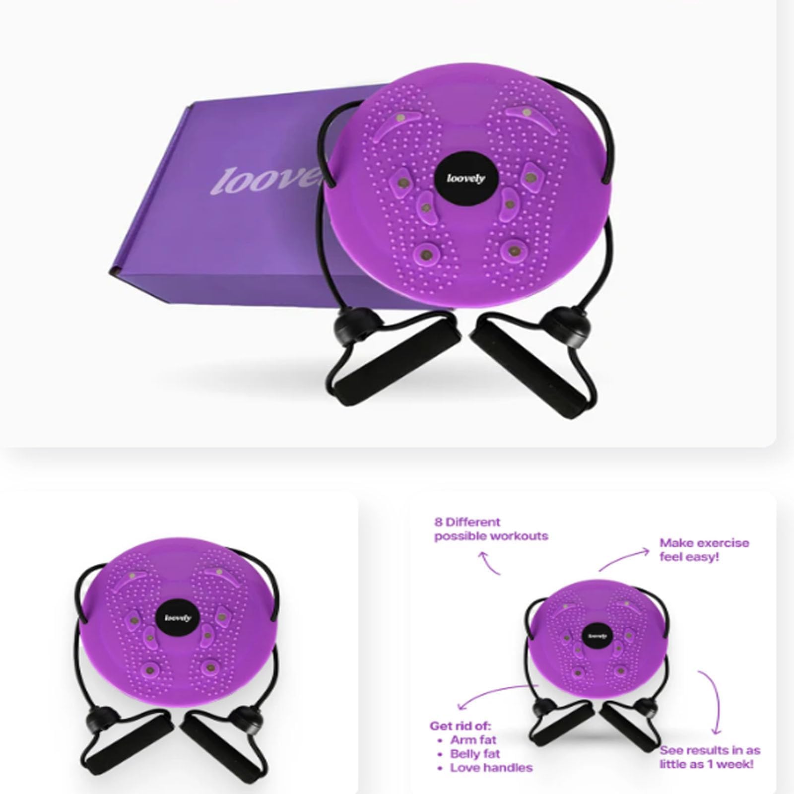 10 Inch Waist Sculptor Twister Machine with Arm Bands & Handles - Body Shaping Disc for Legs, Buttocks & Hip Exercise - Purple Fitness Equipment for Home Gym & Weight Loss Workouts